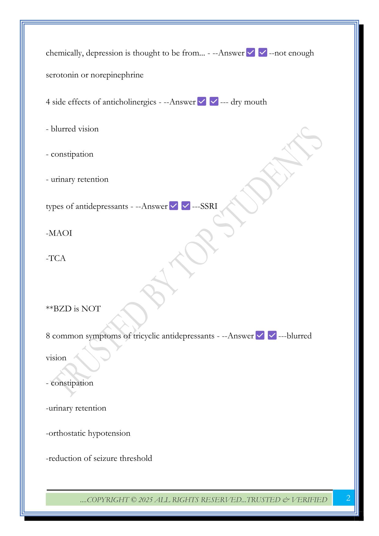 Psychopharmacology Study Guide Exam 2025 Questions and Answers