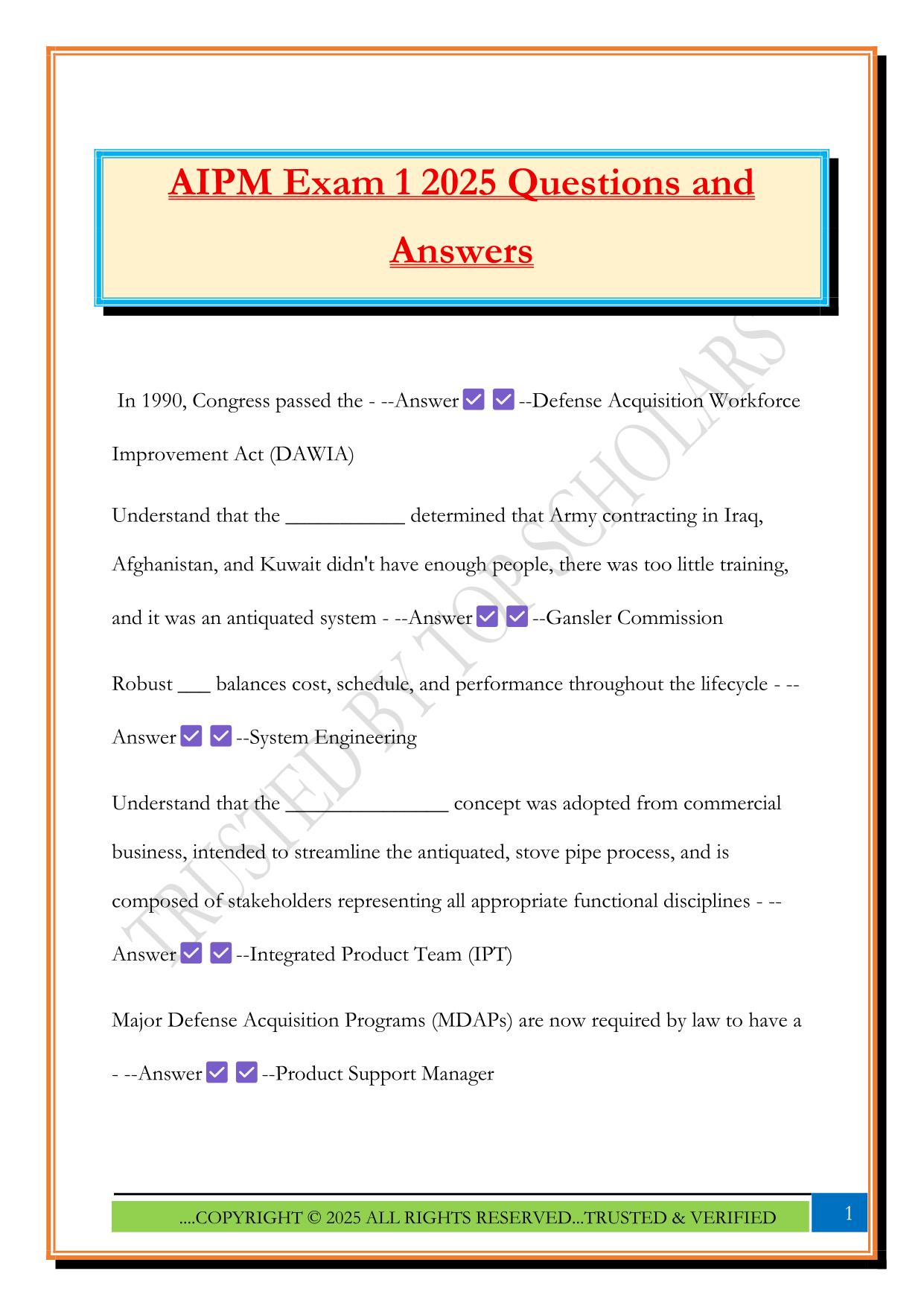 AIPM Exam 1 2025 Questions and Answers