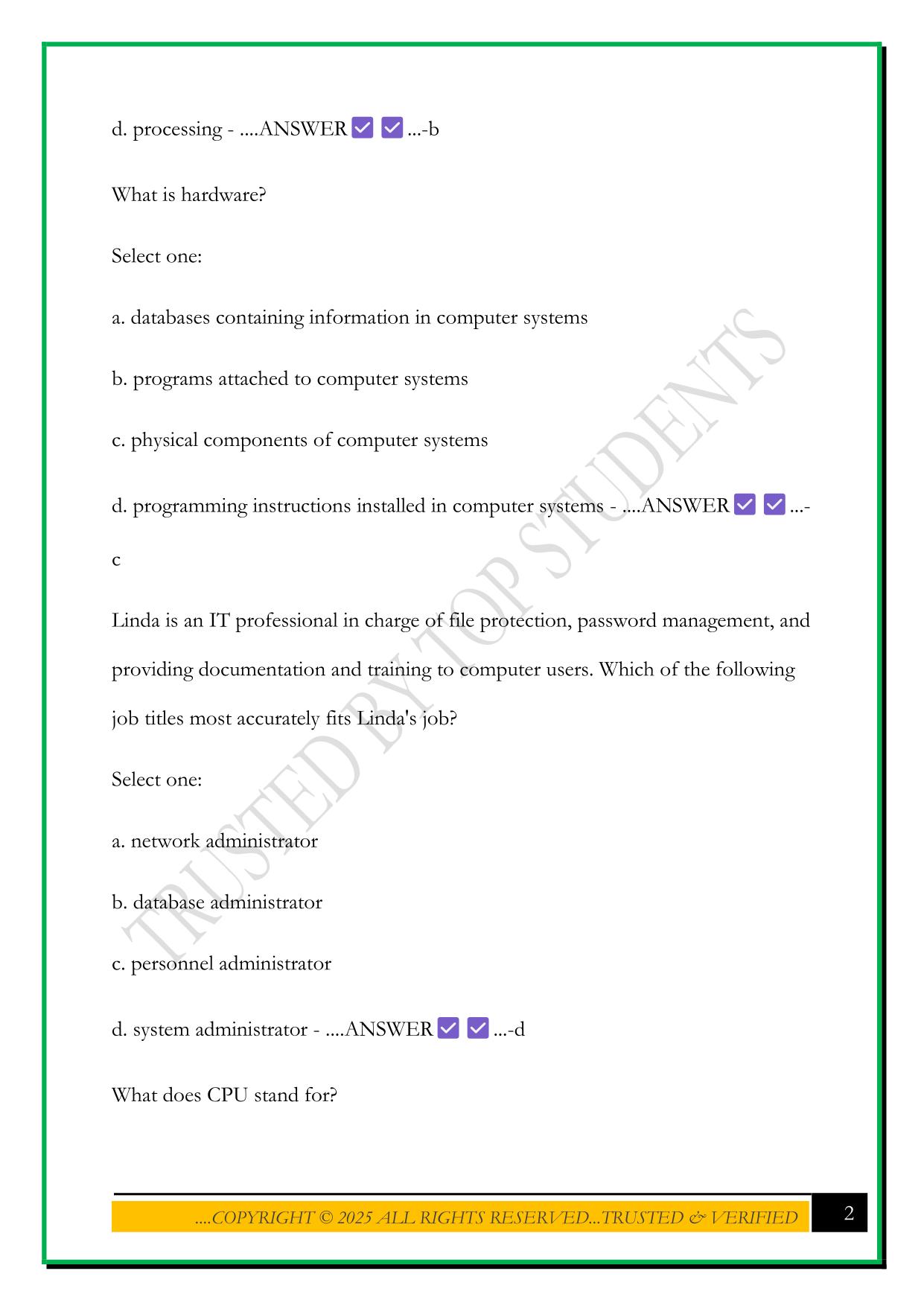 IT101 INFORMATION TECHNOLOGY - CUMULATIVE FINAL EXAM 2025 QUESTIONS AND ANSWERS