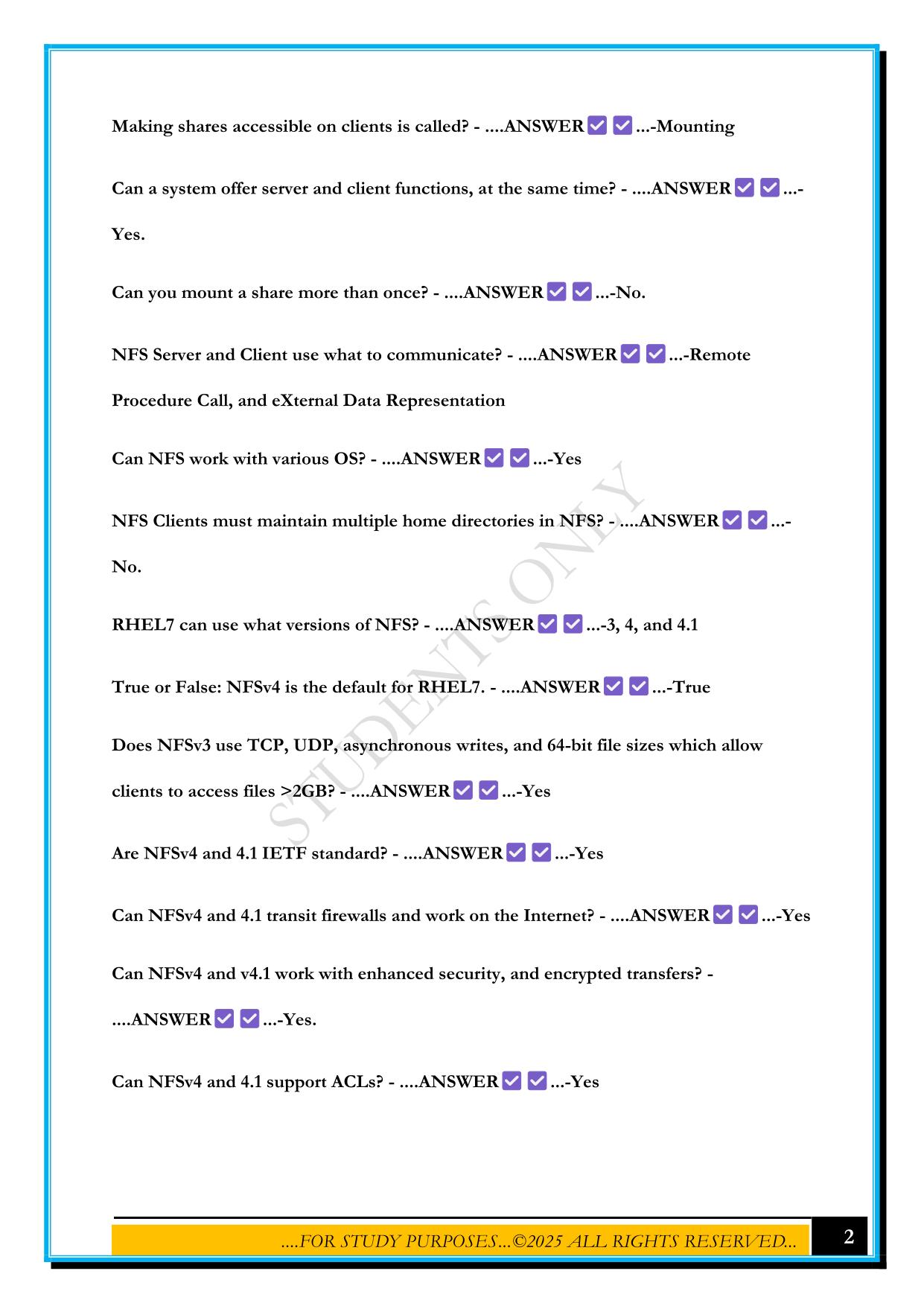 CH.20 (NFS) RHCSA & RHCE RED HAT ENTERPRISE LINUX 7: TRAINING AND EXAM PREPARATION GUIDE 2025 QUESTIONS AND ANSWERS