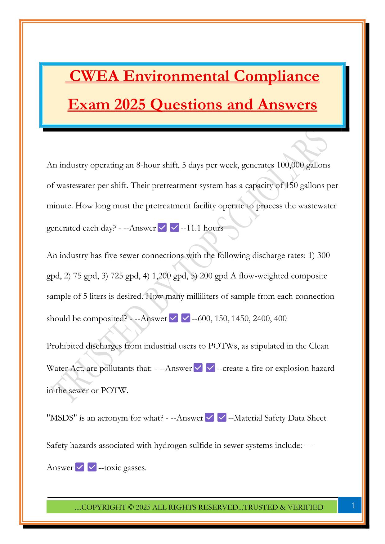 CWEA Environmental Compliance Exam 2025 Questions and Answers