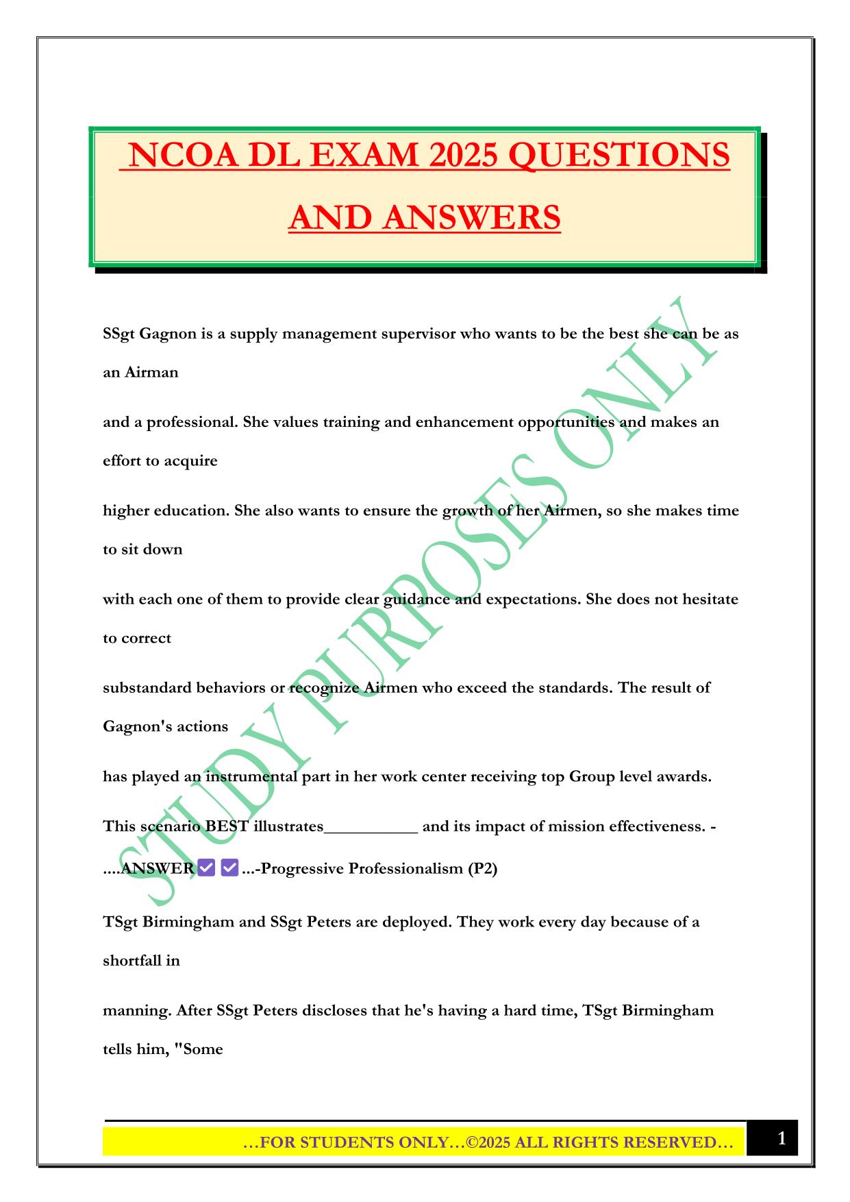 NCOA DL EXAM 2025 QUESTIONS AND ANSWERS