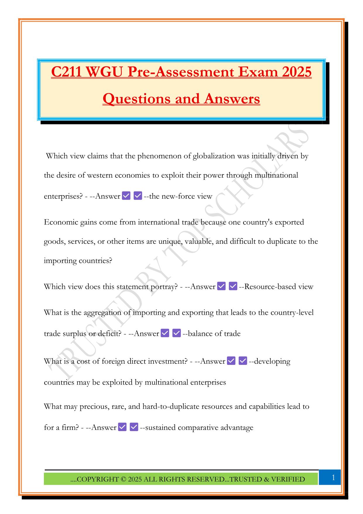 C211 WGU Pre-Assessment Exam 2025 Questions and Answers
