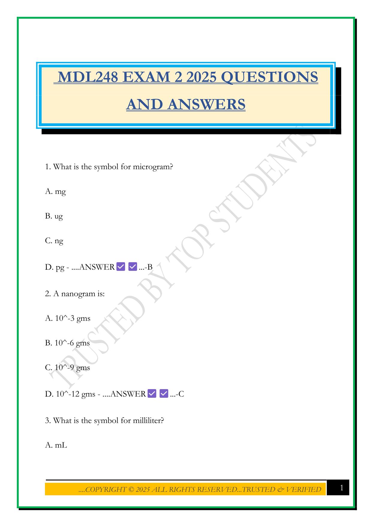 MDL248 EXAM 2 2025 QUESTIONS AND ANSWERS