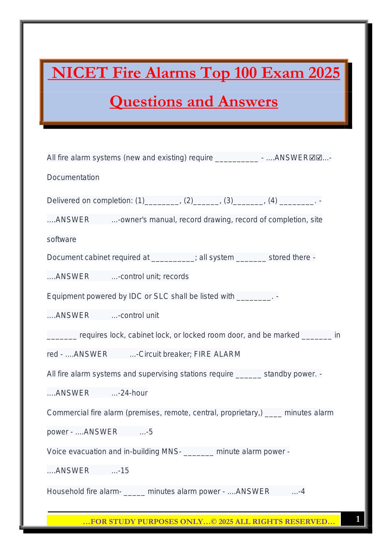 NICET Fire Alarms Top 100 Exam 2025 Questions and Answers