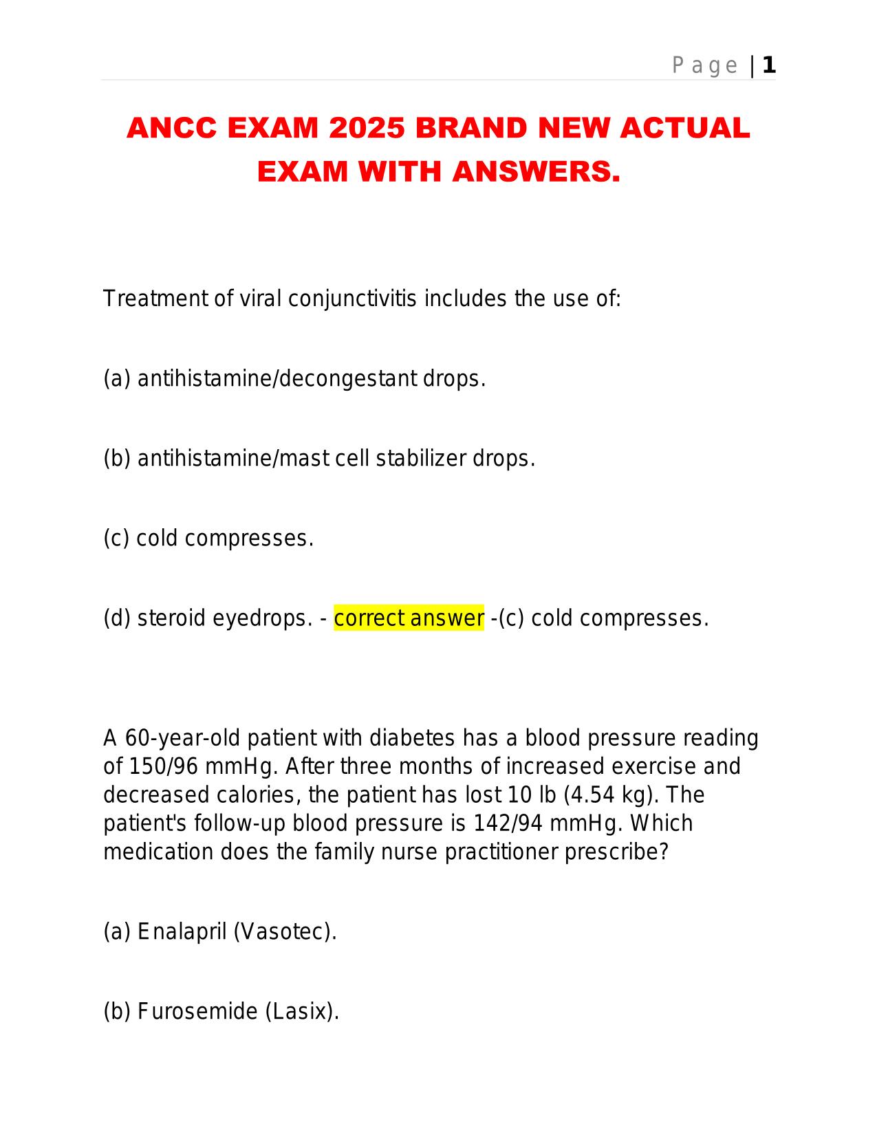 ANCC EXAM 2025 BRAND NEW ACTUAL EXAM WITH ANSWERS.