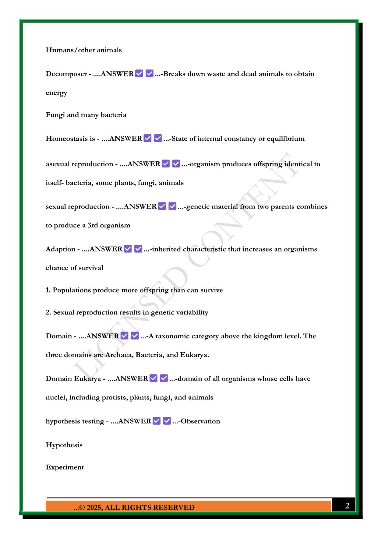 BIOLOGY 100 EXAM CHAPTERS 1-4 EXAM 2025 QUESTIONS AND ANSWERS