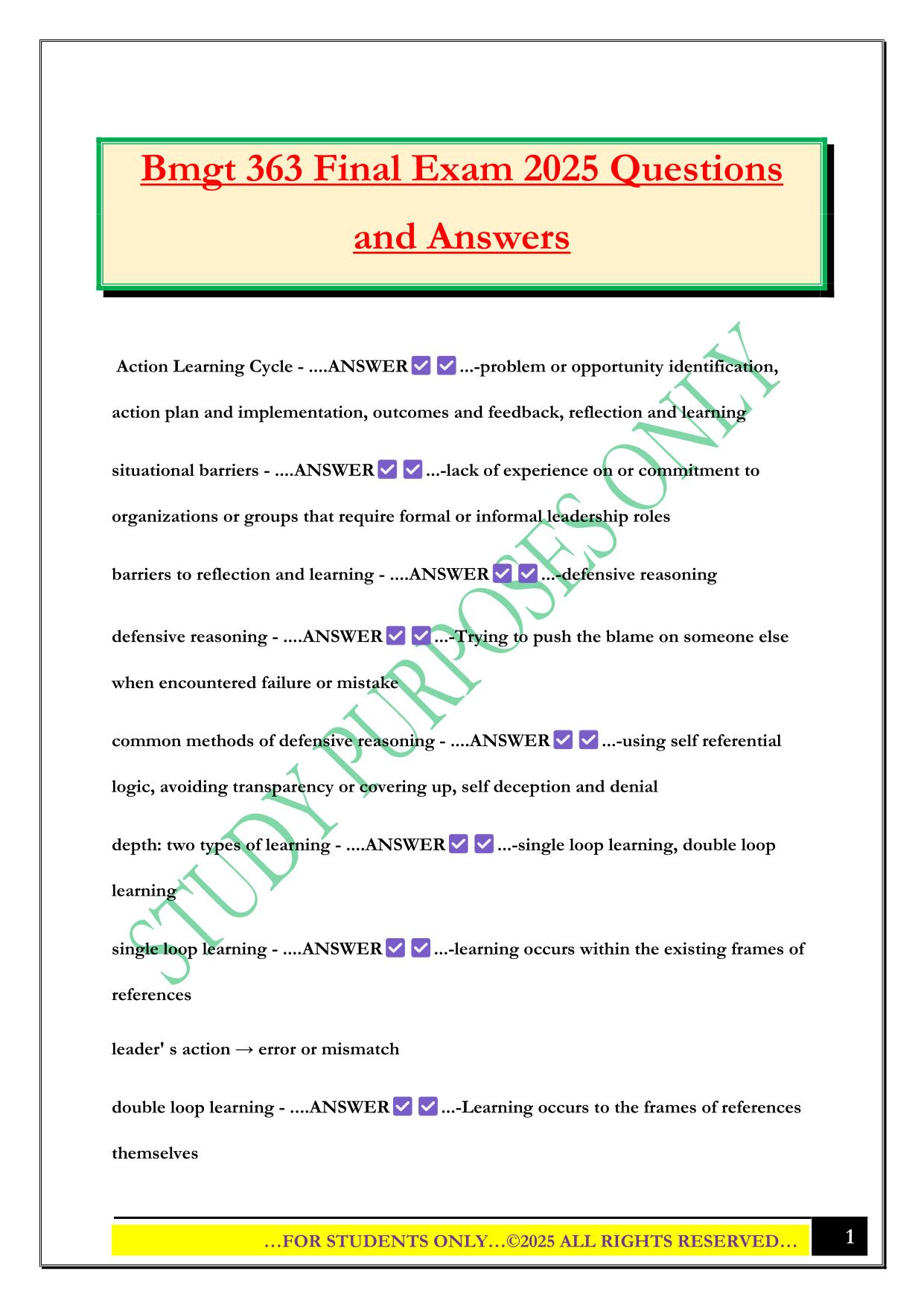 Bmgt 363 Final Exam 2025 Questions and Answers