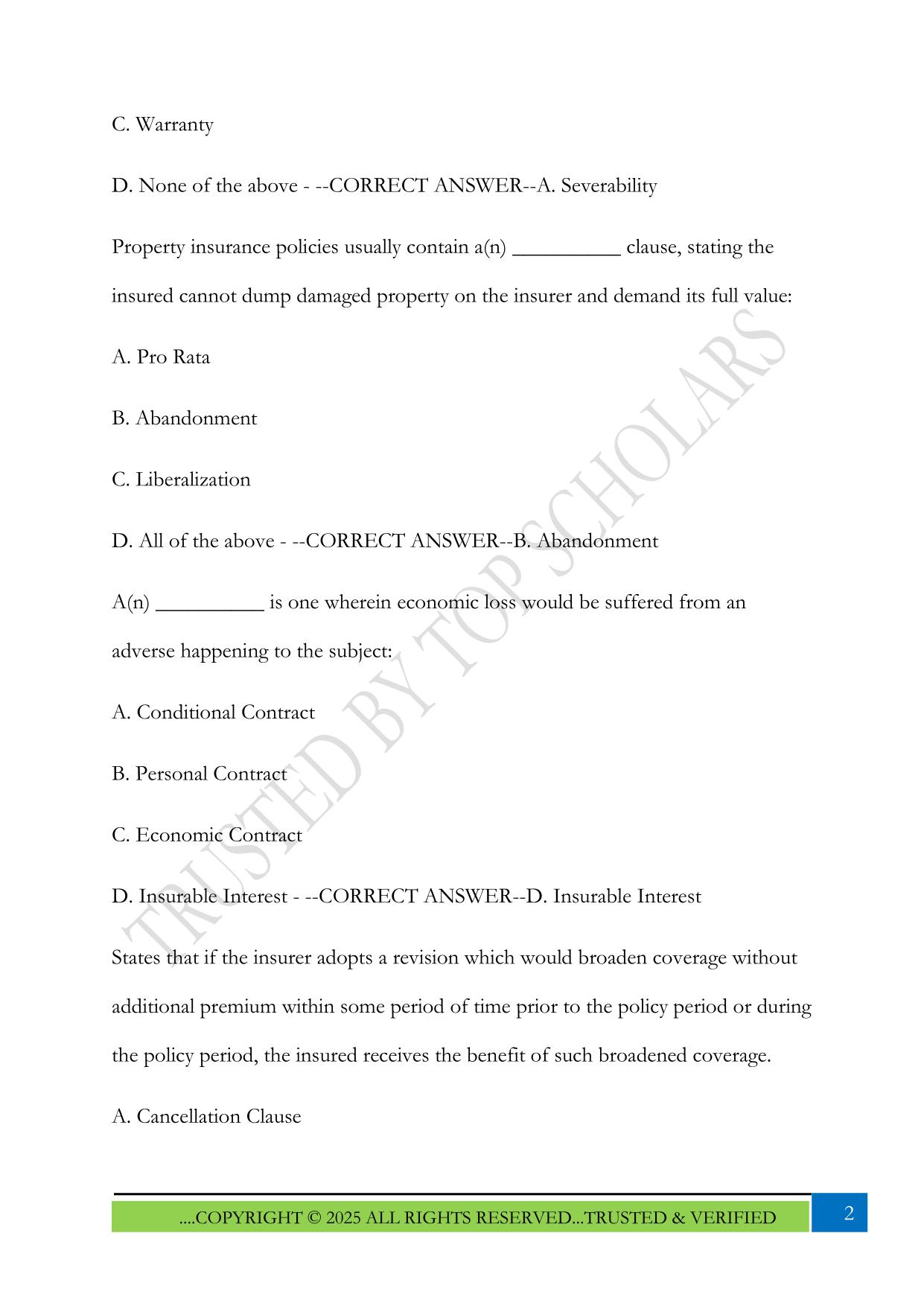 Florida Claims Adjuster Exam 2025 Questions and Answers