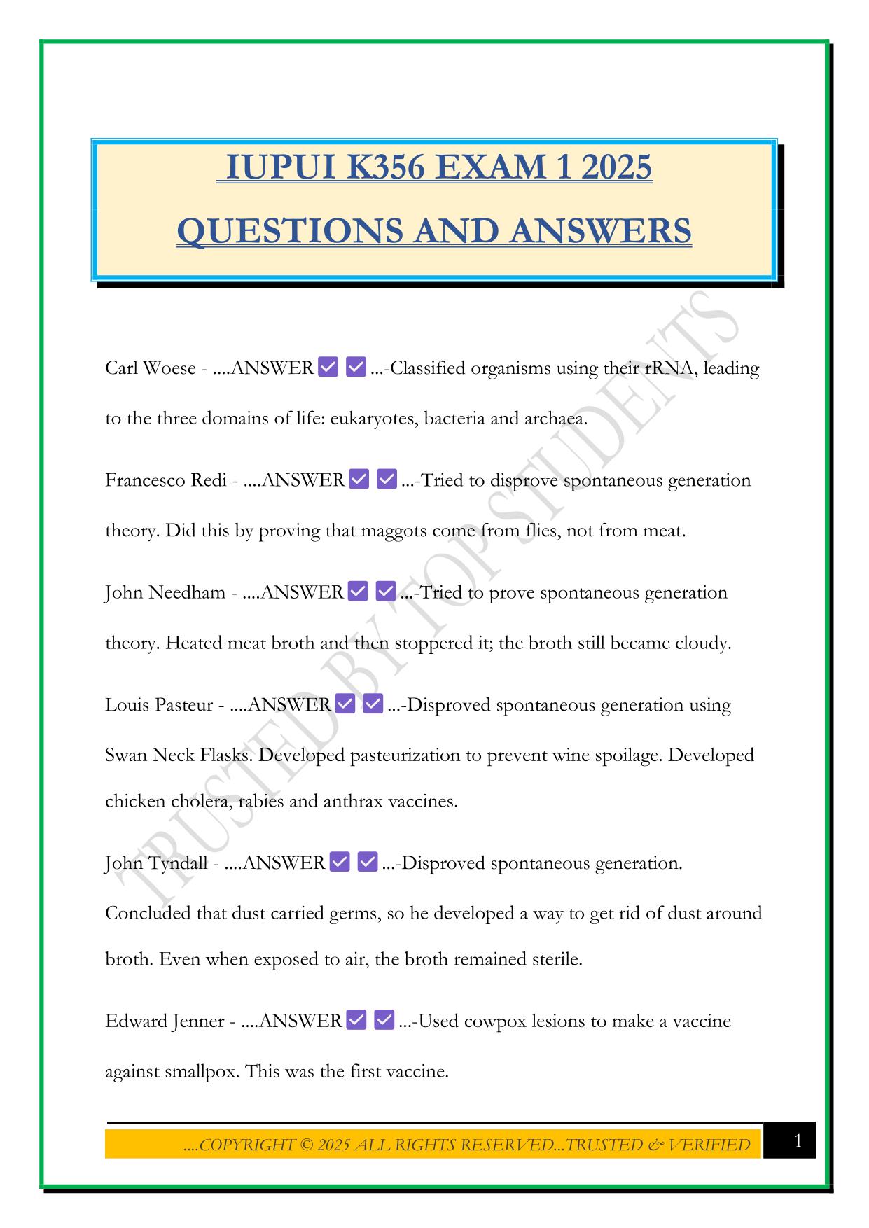 IUPUI K356 EXAM 1 2025 QUESTIONS AND ANSWERS