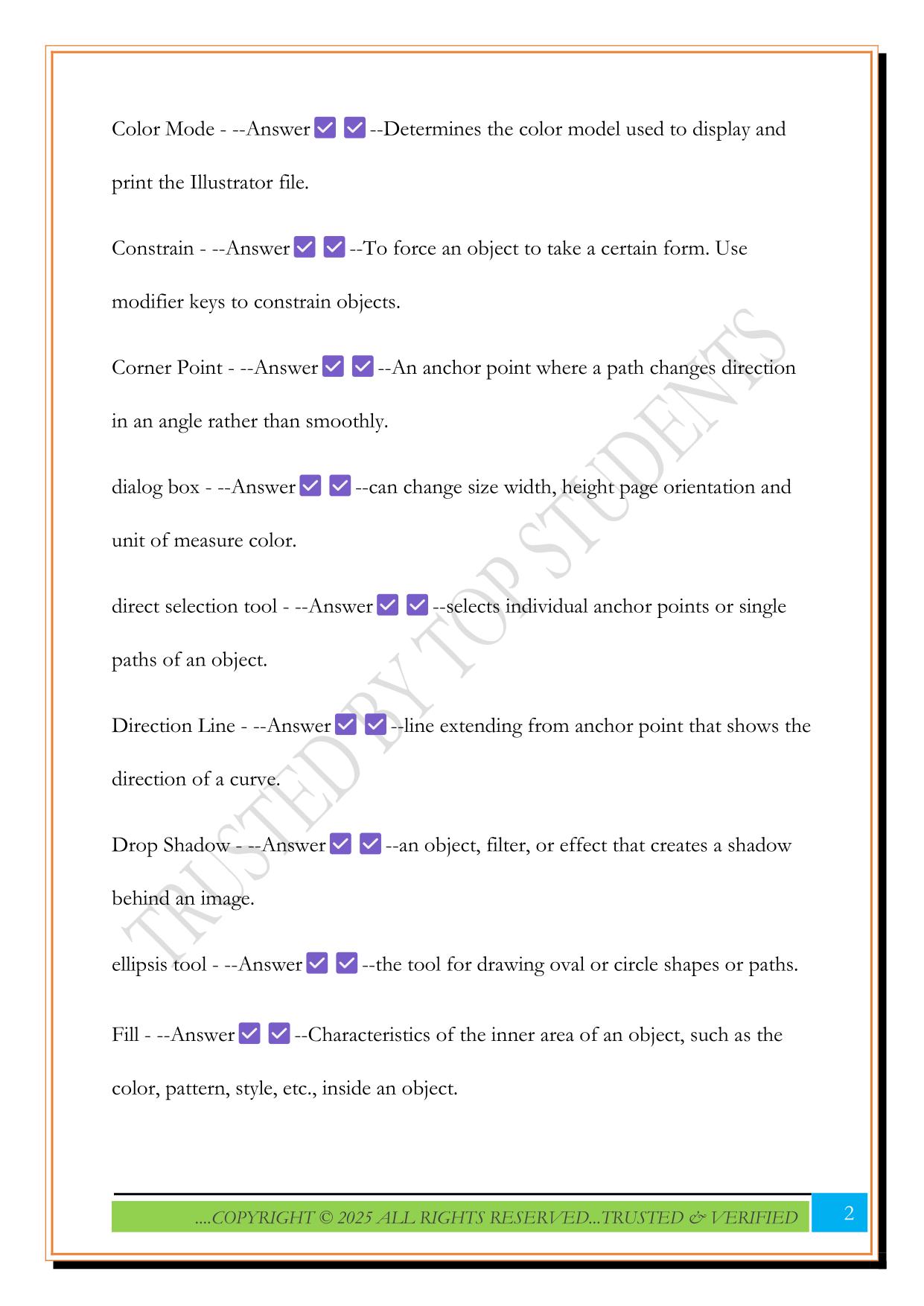 Adobe Illustrator Terms Exam 2025 Questions and Answers