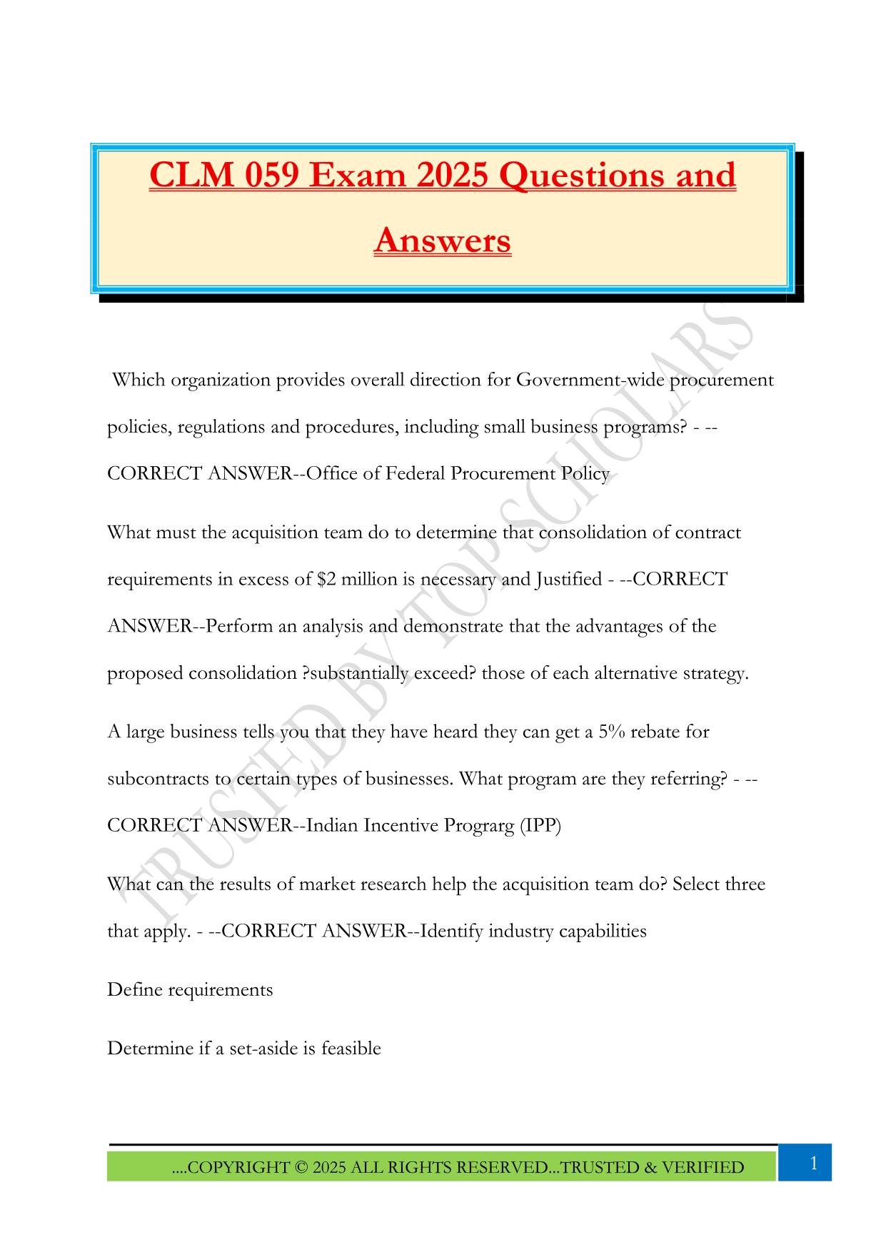 CLM 059 Exam 2025 Questions and Answer