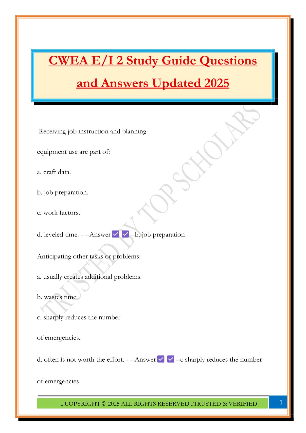 CWEA E/I 2 Study Guide Questions and Answers Updated 2025