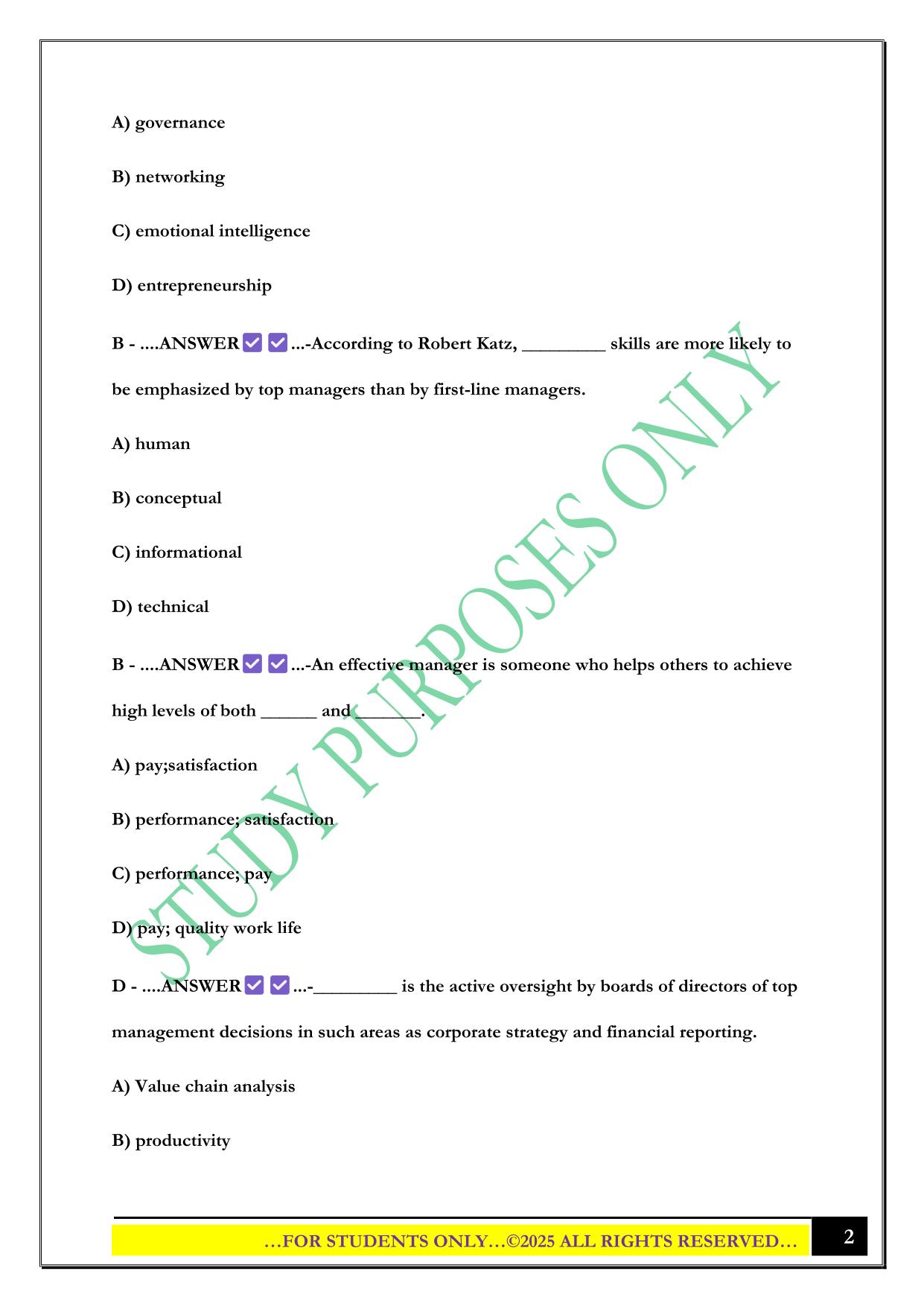 BMGT Test 1 2025 Questions and Answers
