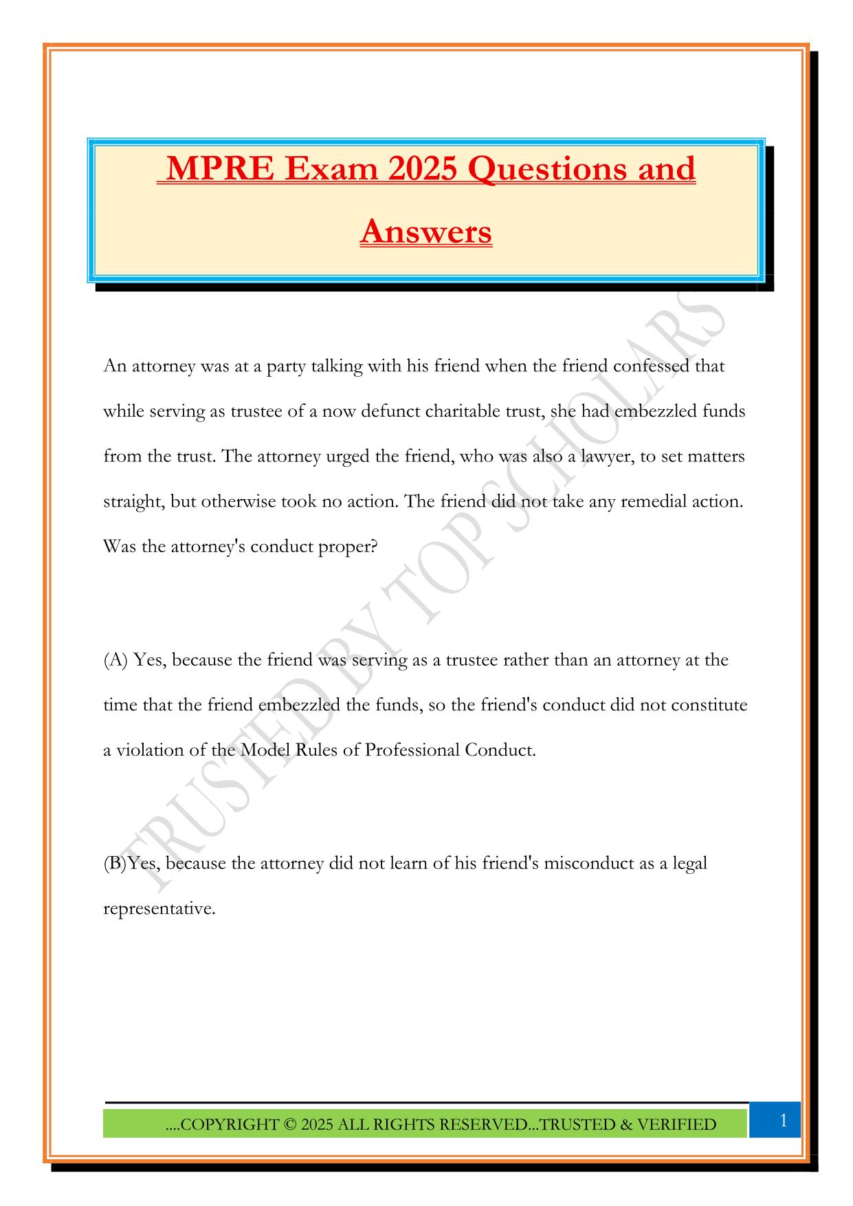 MPRE Exam 2025 Questions and Answers