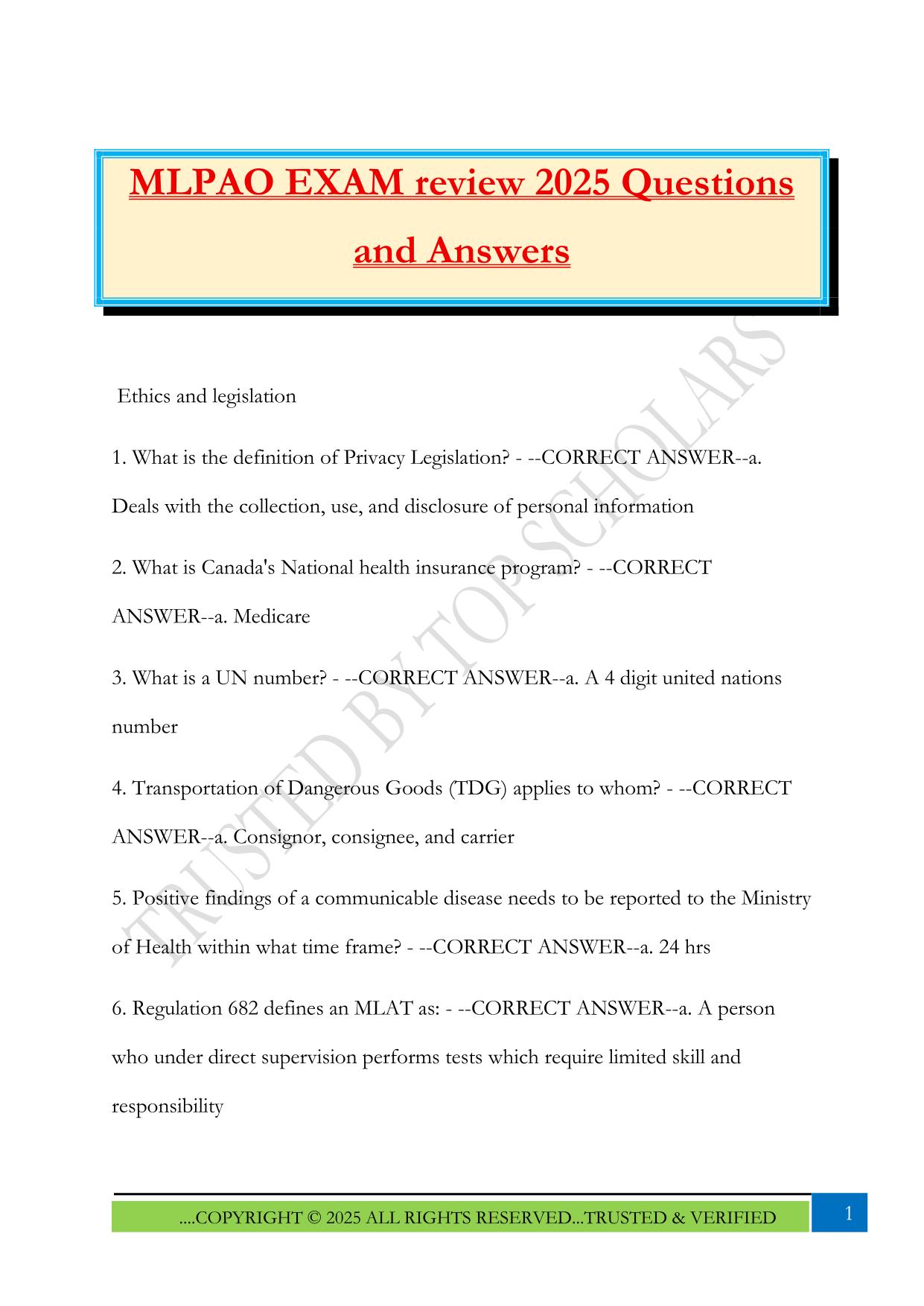 MLPAO EXAM review 2025 Questions and Answers