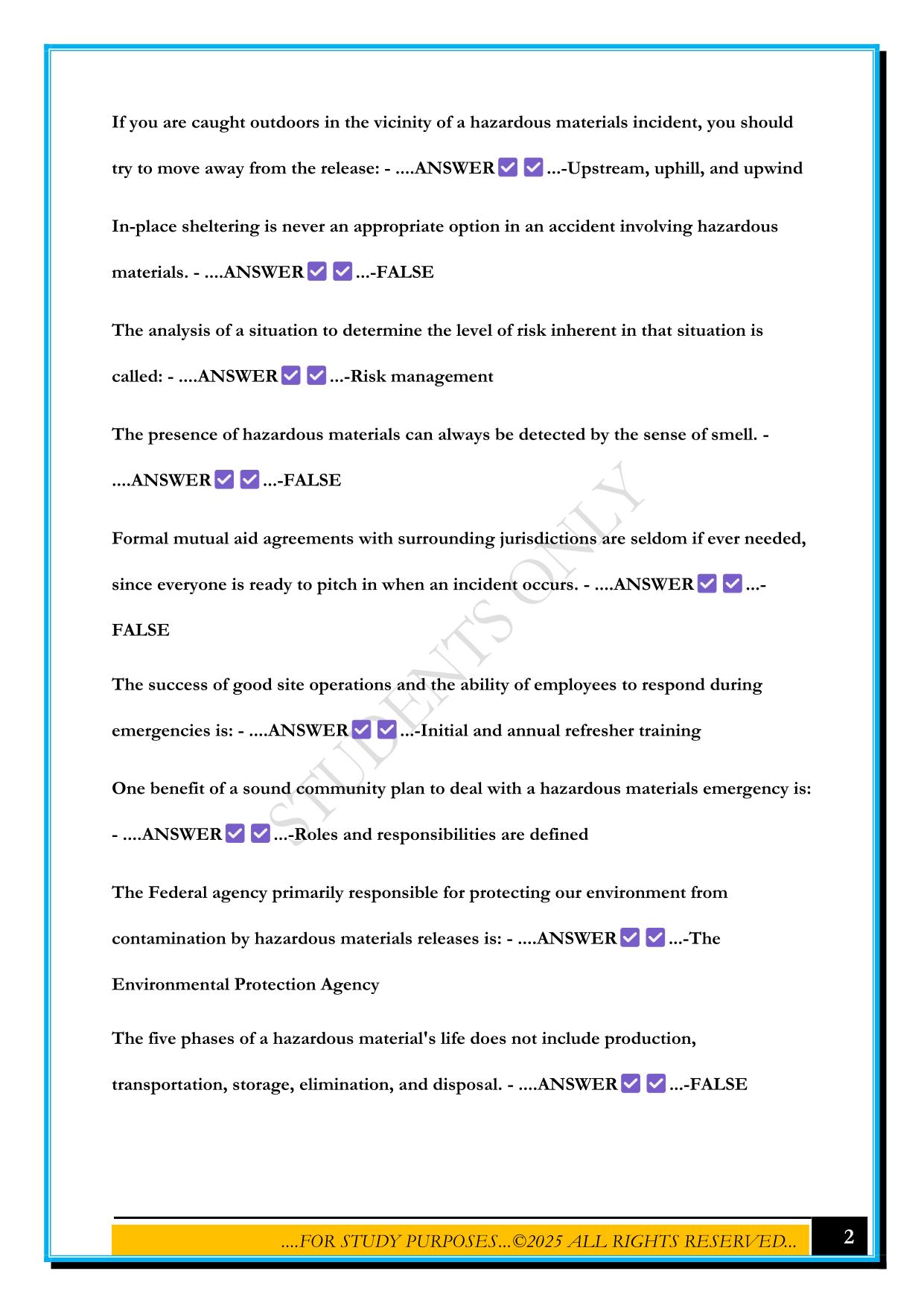 IS-5.A: AN INTRODUCTION TO HAZARDOUS MATERIALS EXAM 2025 QUESTIONS AND ANSWERS