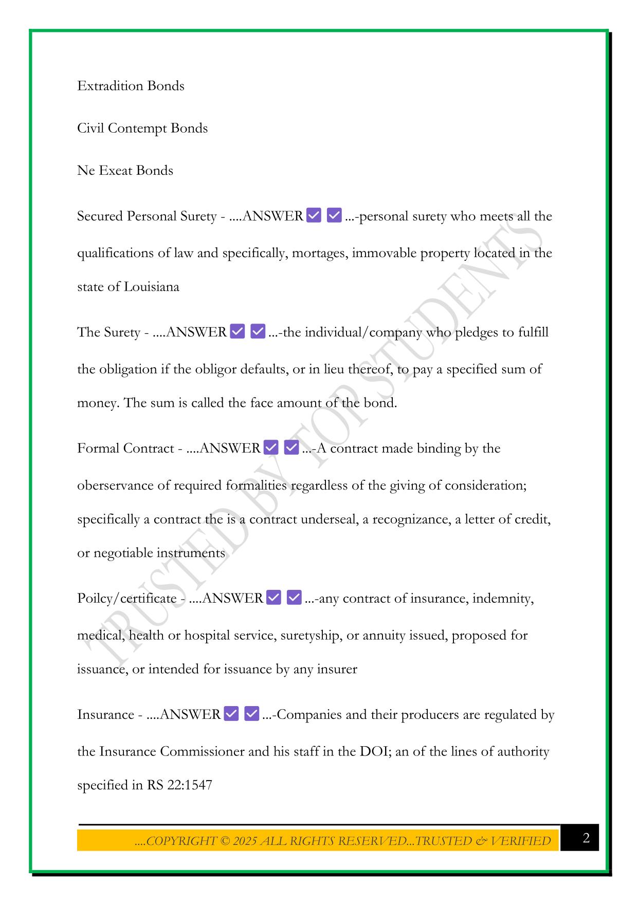 BAIL BONDS LOUISIANA EXAM 2025 QUESTIONS AND ANSWERS