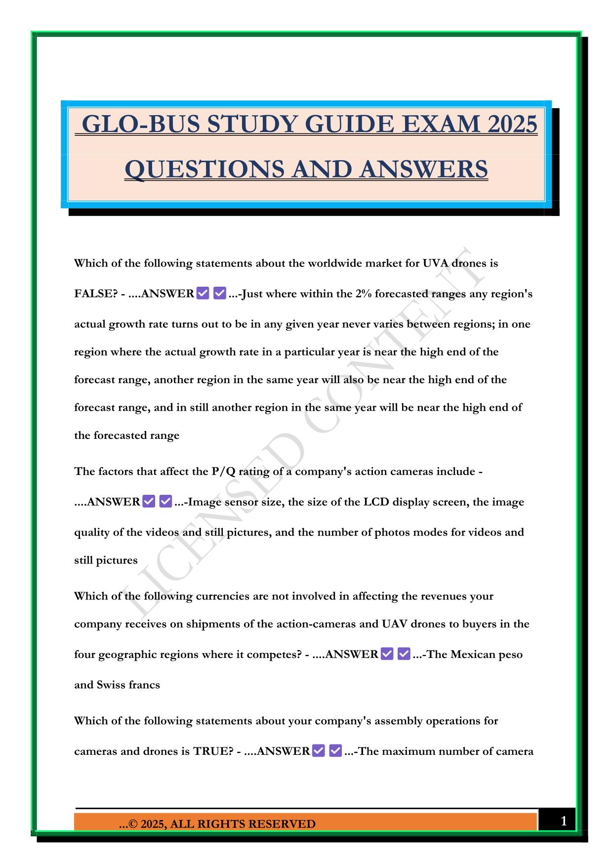 GLO-BUS STUDY GUIDE EXAM 2025 QUESTIONS AND ANSWERS