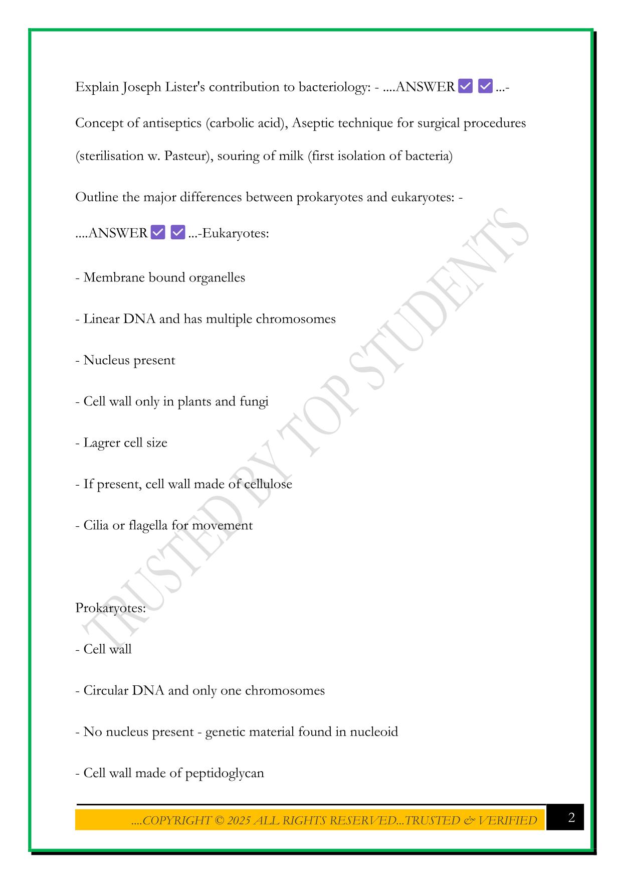 VIID III MICROBIOLOGY MID- SEMESTER EXAM 2025 QUESTIONS AND ANSWERS