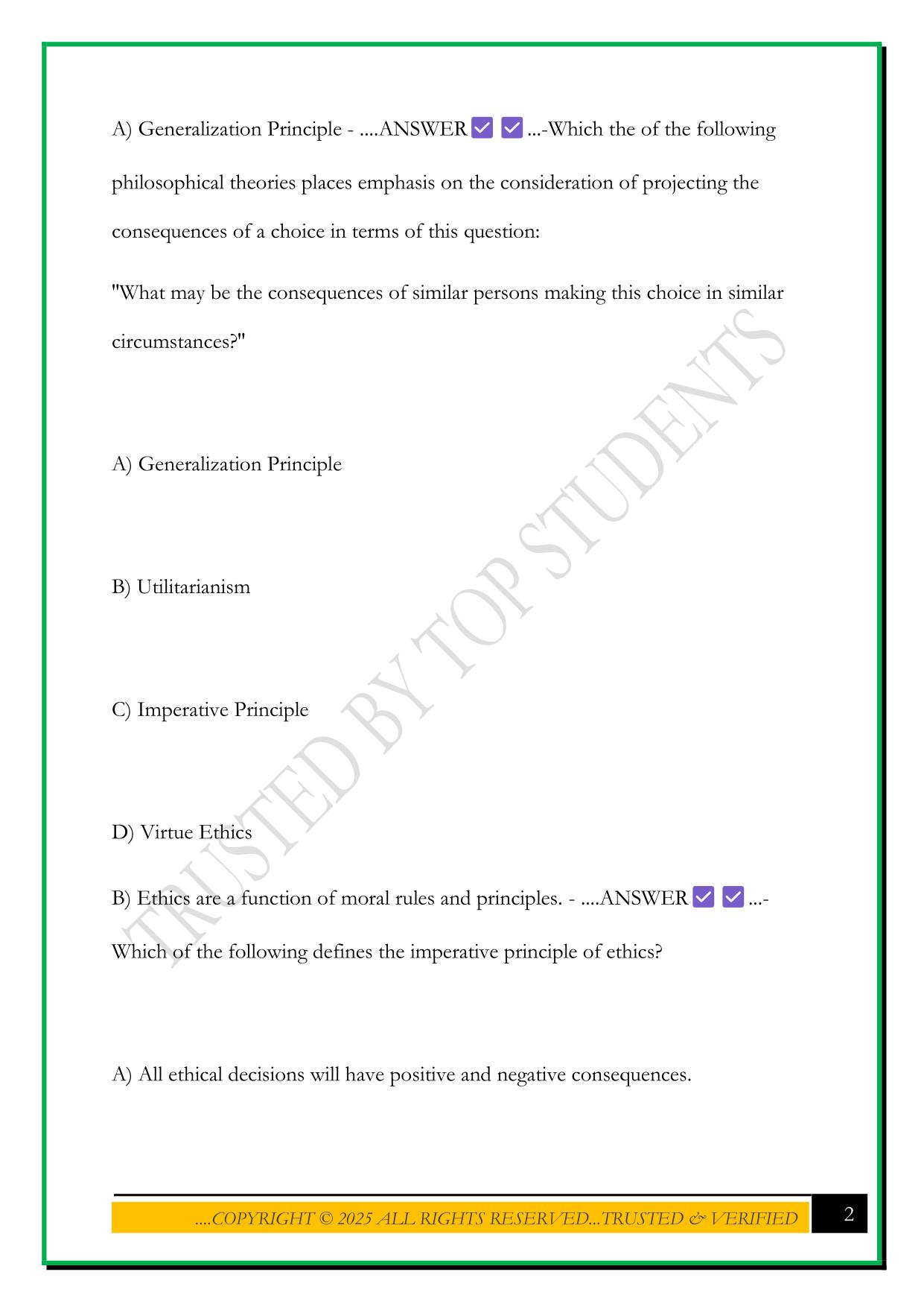 ETHICS FOR ACCOUNTANTS FINAL EXAM 2025 QUESTIONS AND ANSWERS