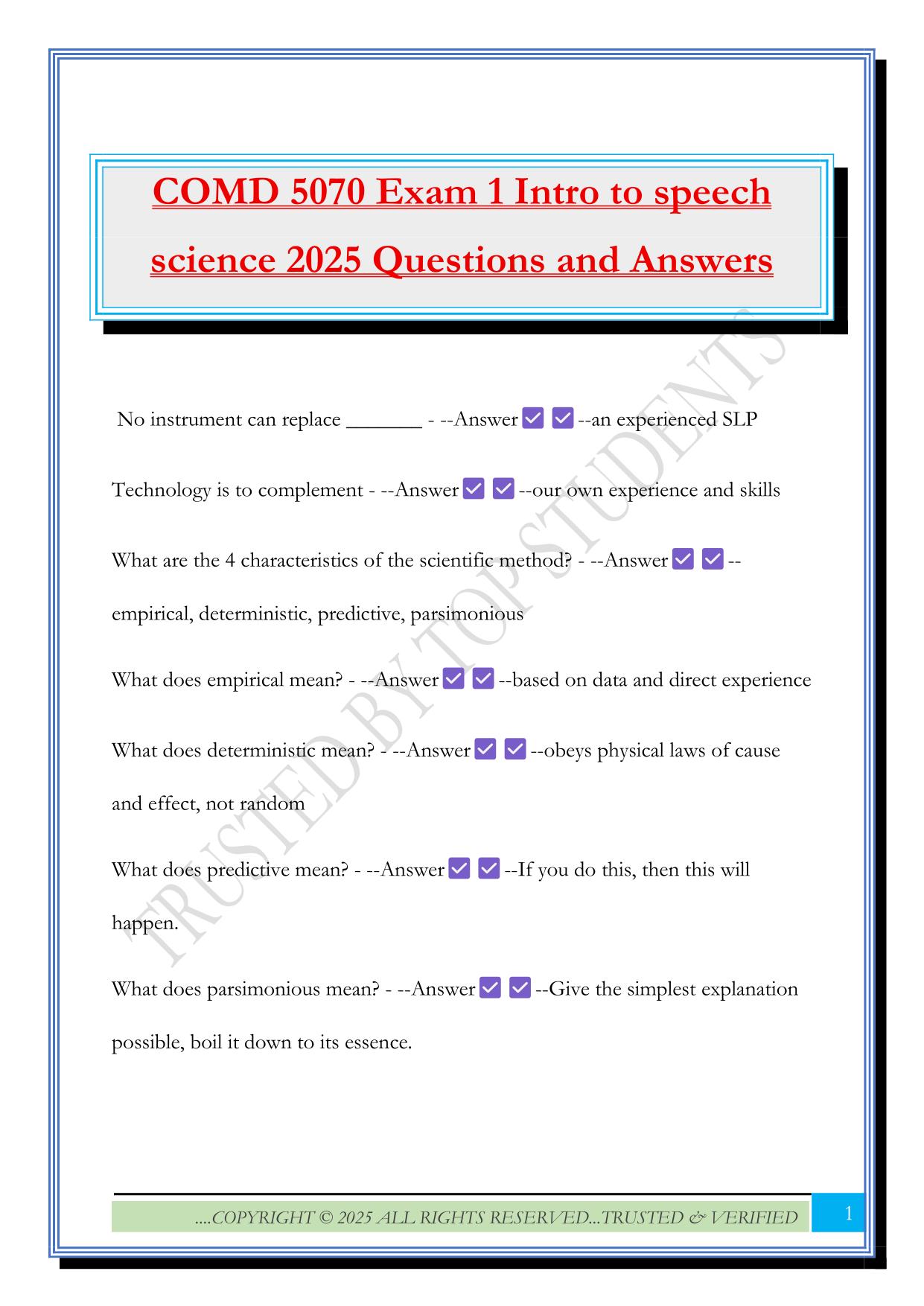 COMD 5070 Exam 1 Intro to speech science 2025 Questions and Answers