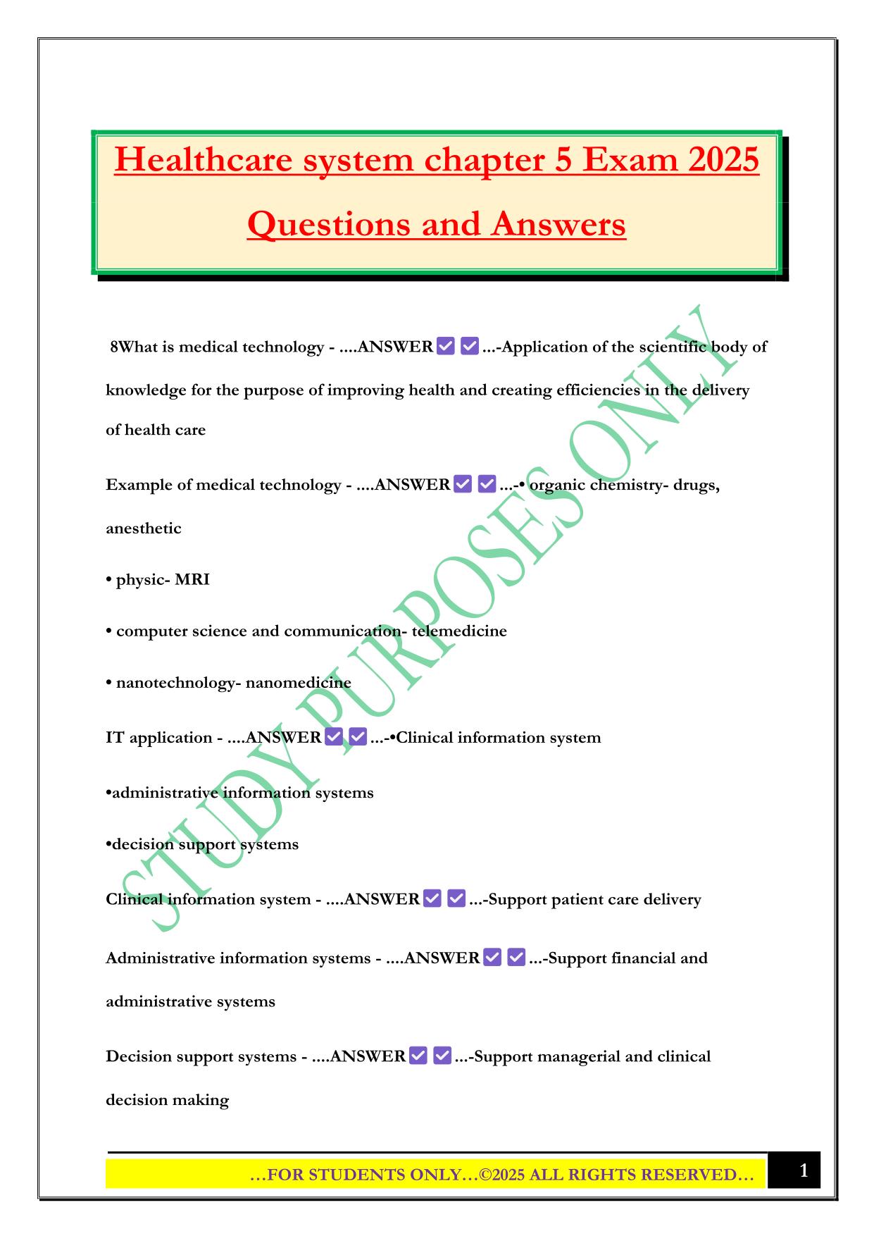 Healthcare system chapter 5 Exam 2025 Questions and Answers