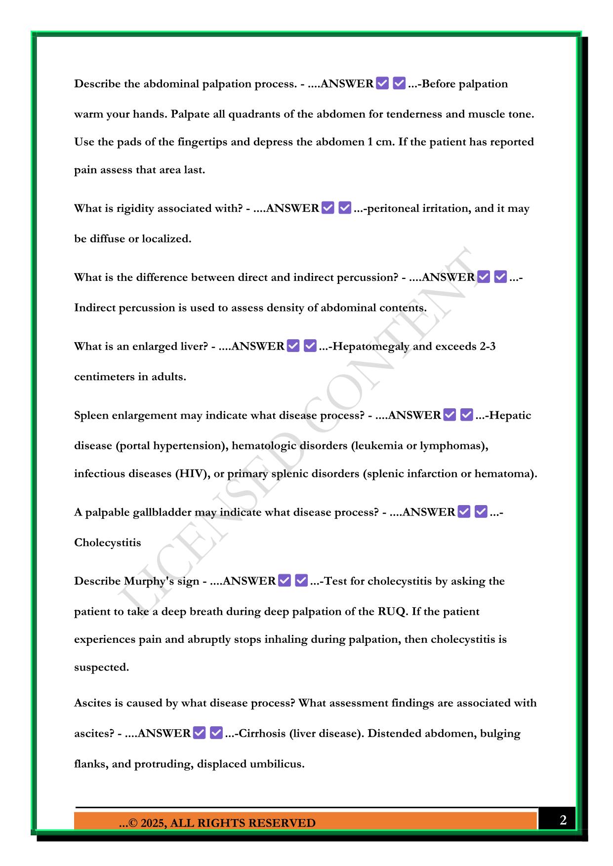 IUPUI NURSING HEALTH ASSESSMENT EXAM 2 MATERIAL 2025 QUESTIONS AND ANSWERS