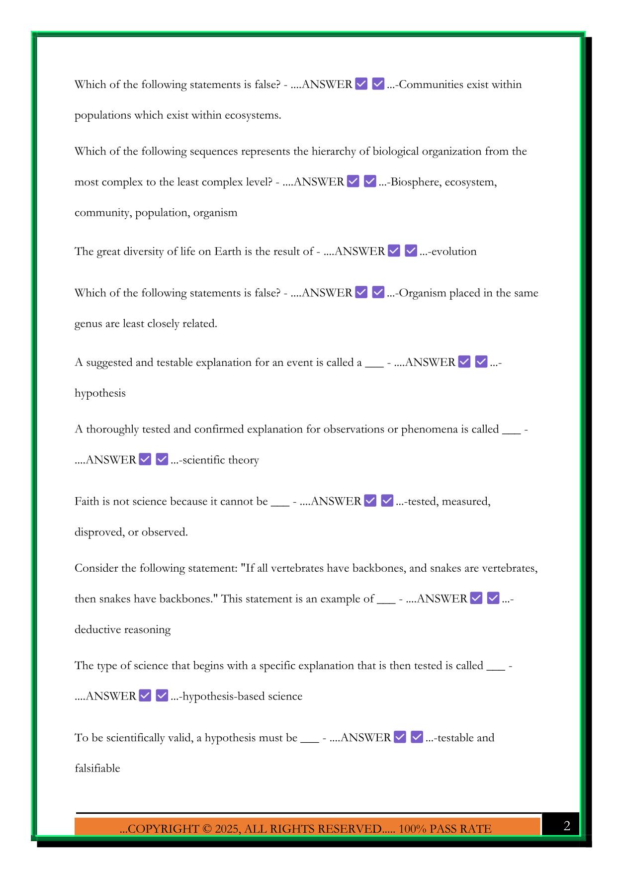 BIO 100- EXAM 1 COGBOOKS QUESTIONS WITH CORRECT ANSWERS