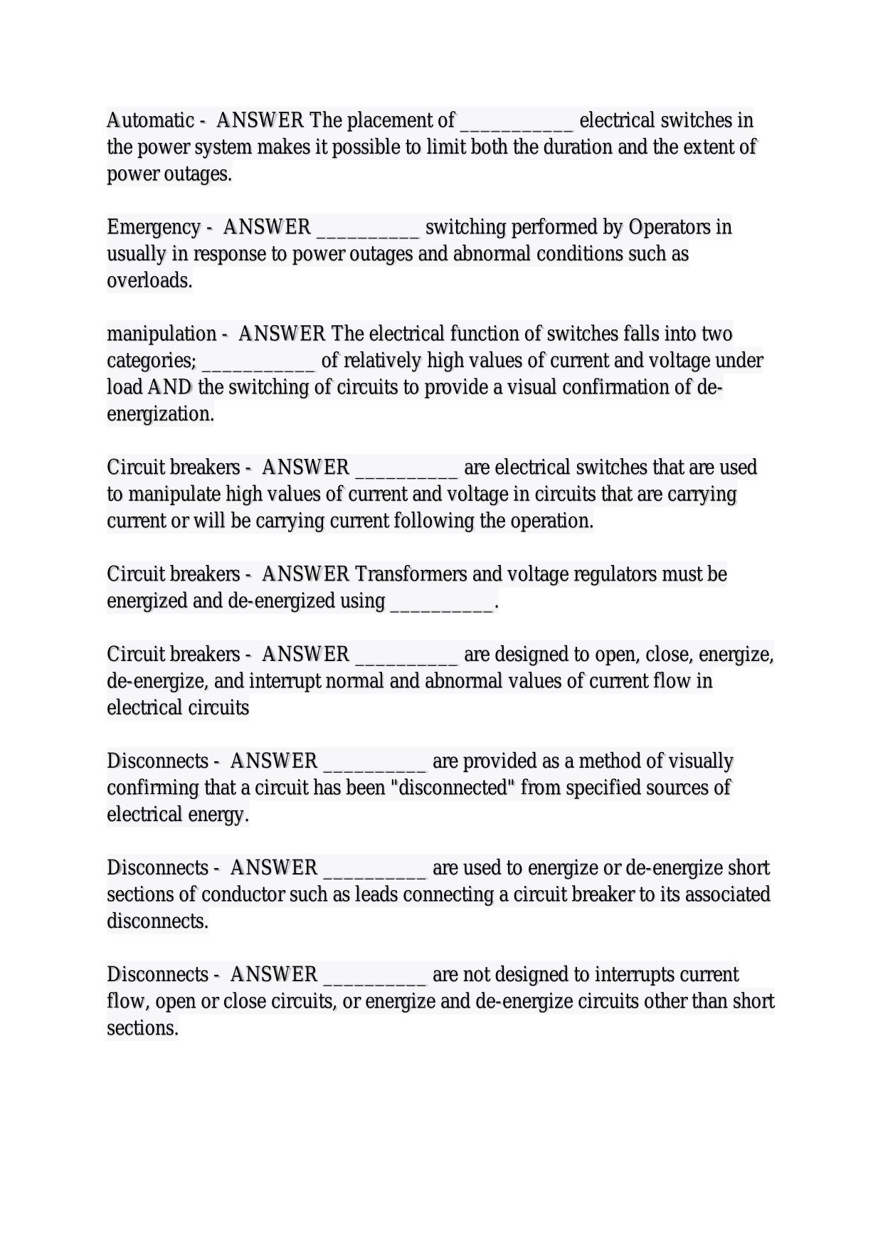 LADWP ELECTRIC STATION OPERATOR (CIRCUIT BREAKERS, DISCONNECTS, TRANSFORMERS EXAM QUESTIONS AND FULLY CORRECT ANSWERS (PASS GUARANTEE)