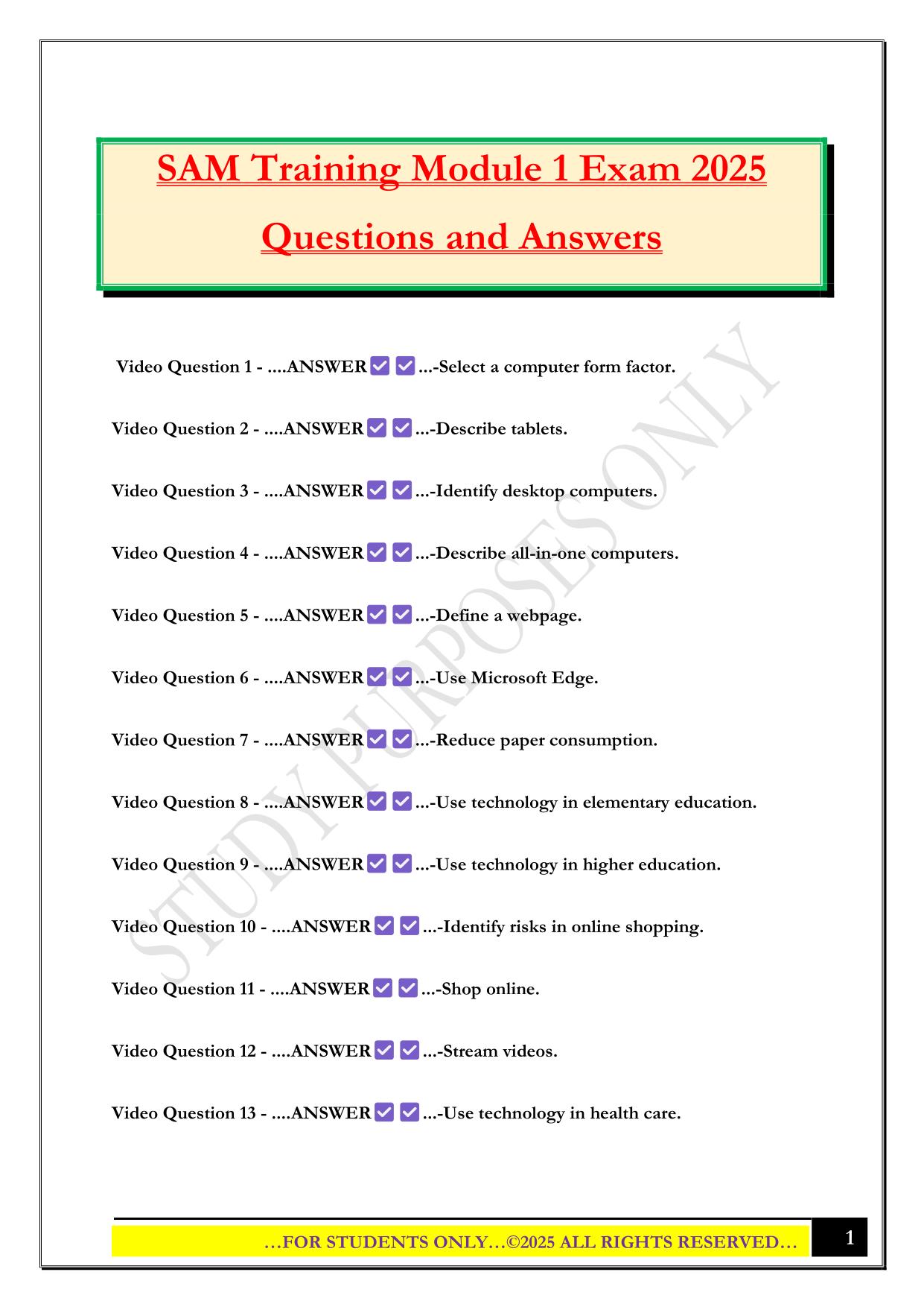 SAM Training Module 1 Exam 2025 Questions and Answers