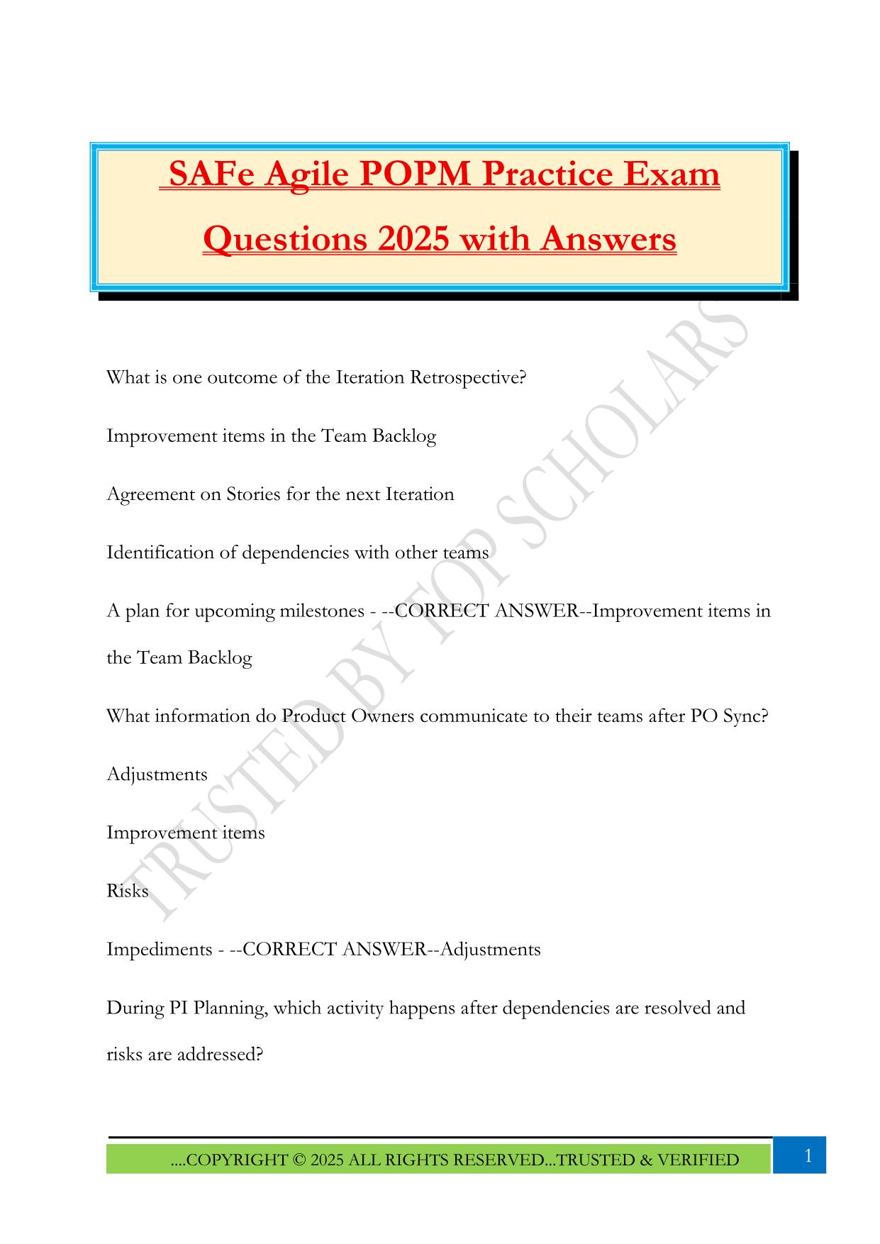 SAFe Agile POPM Practice Exam Questions 2025 with Answers