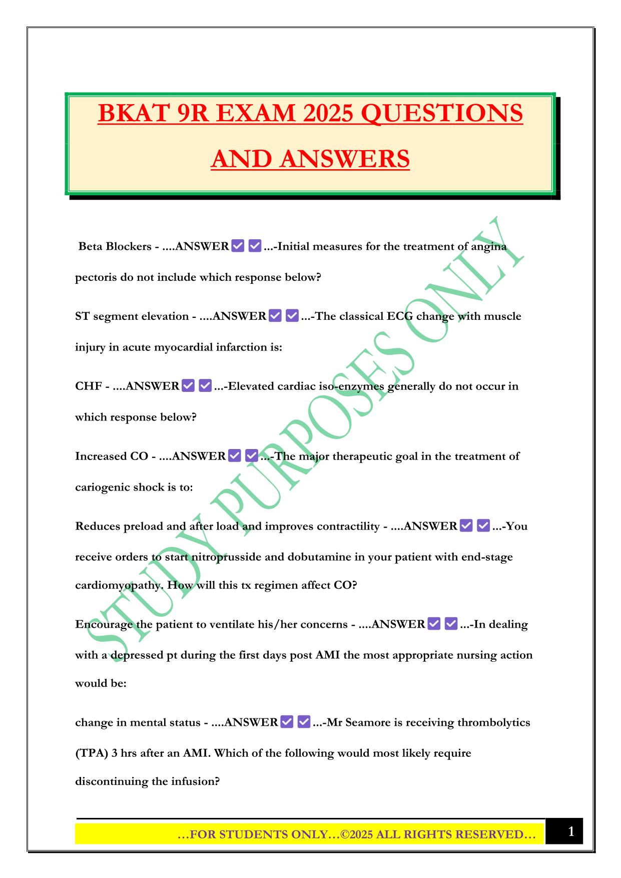 BKAT 9R EXAM 2025 QUESTIONS AND ANSWERS