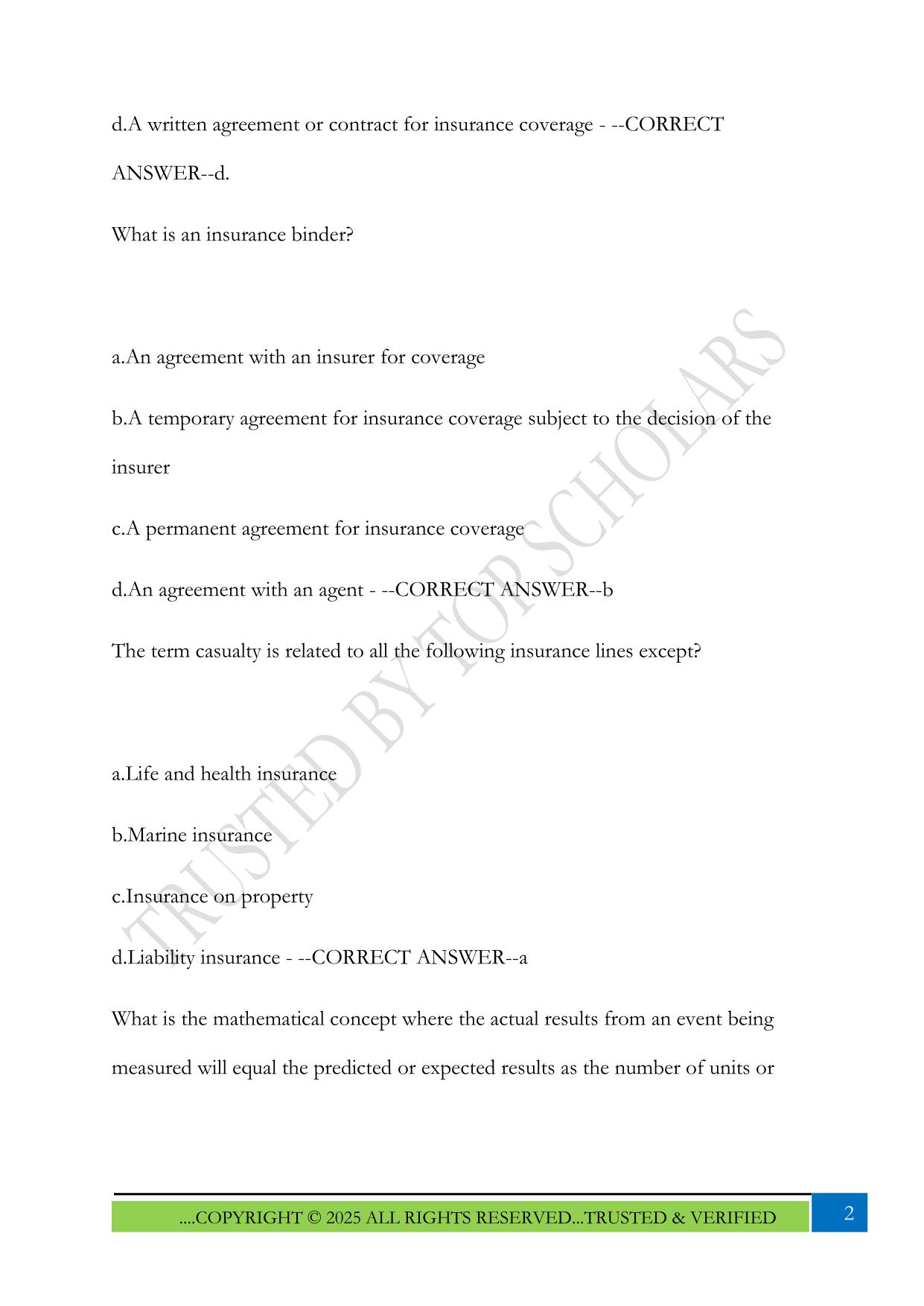 Florida General Lines Agent Exam questions with Answers
