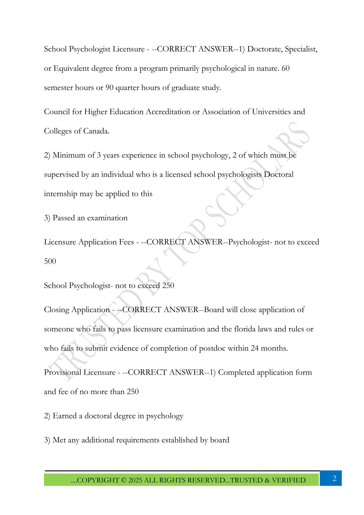 Florida Laws & Rules Exam for Psychologists Exam 2025 Questions and Answers