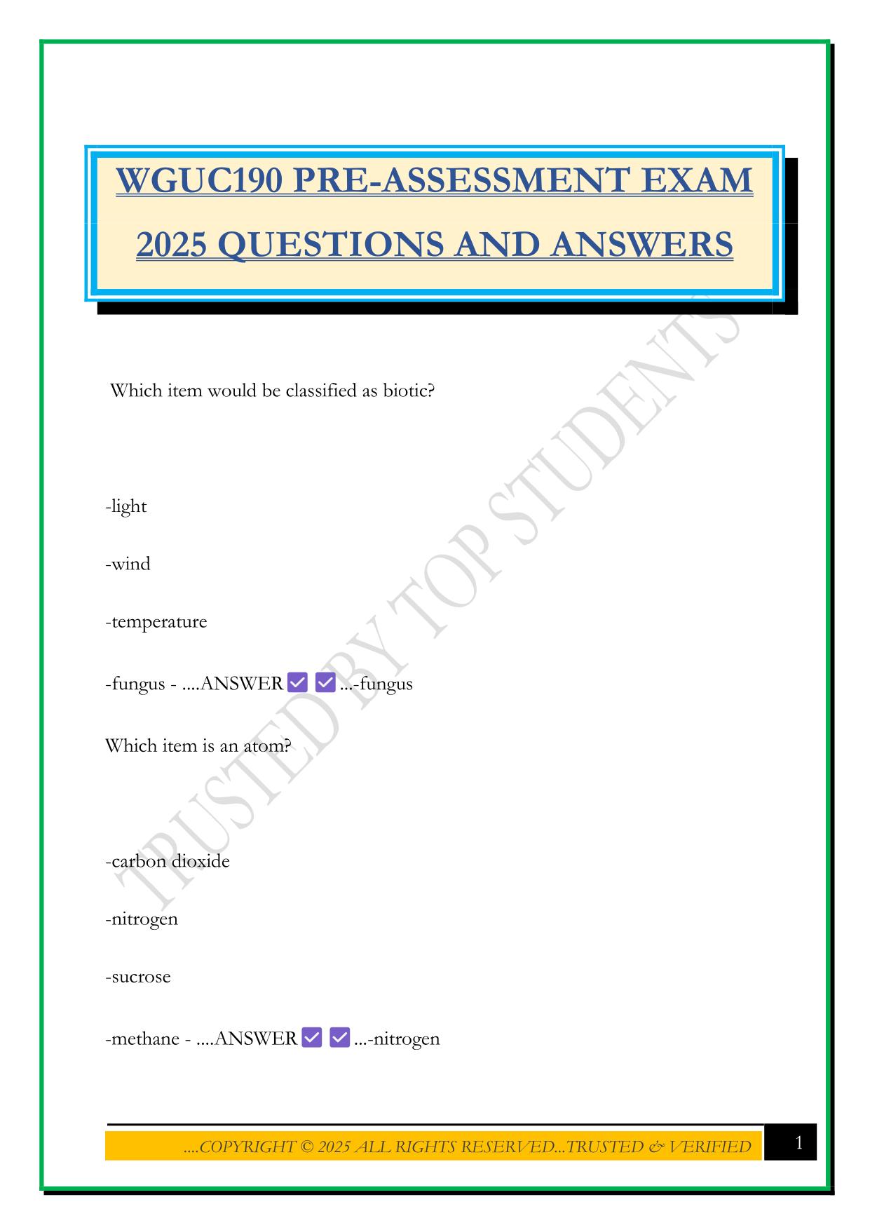 WGUC190 PRE-ASSESSMENT EXAM 2025 QUESTIONS AND ANSWERS