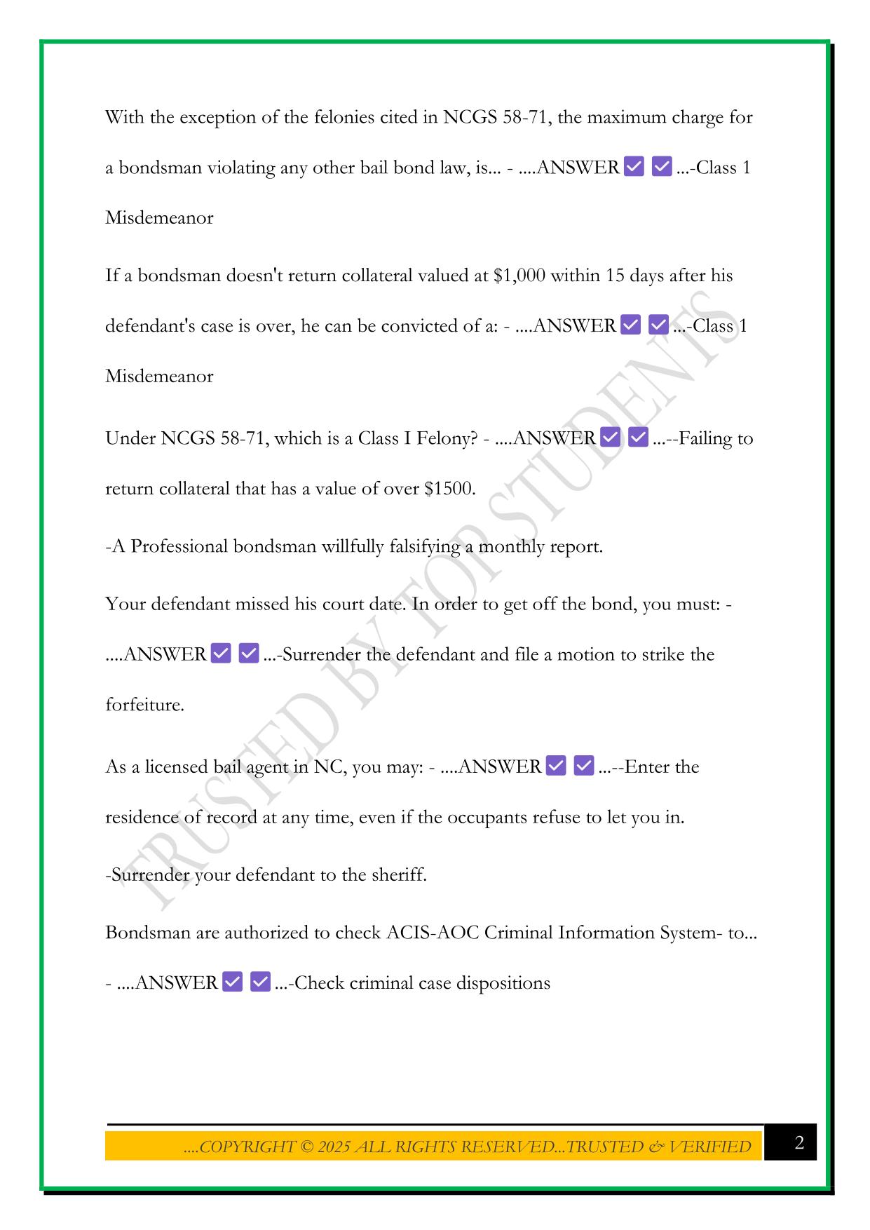 BAIL BONDSMAN EXAM 2025 QUESTIONS WITH CORRECT ANSWERS