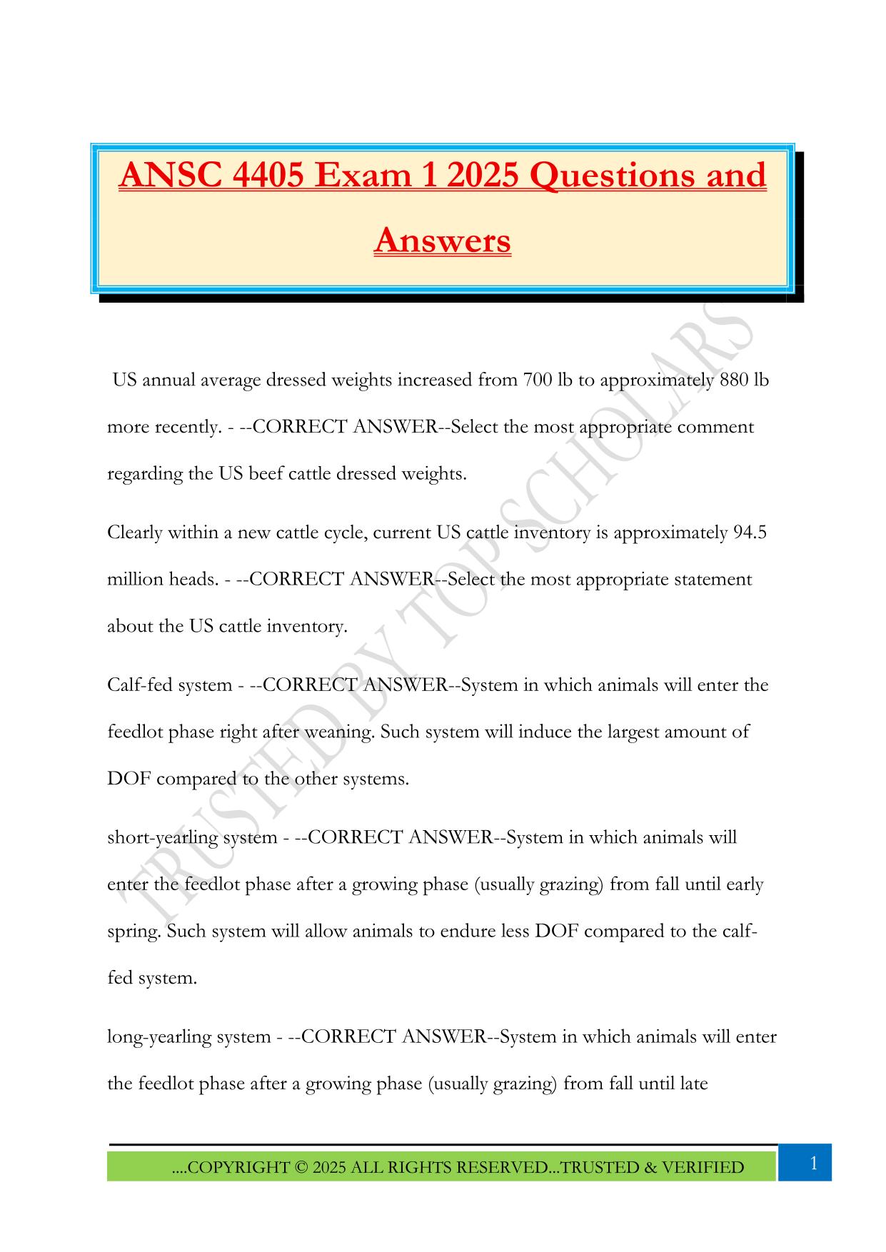 ANSC 4405 Exam 1 2025 Questions and Answers