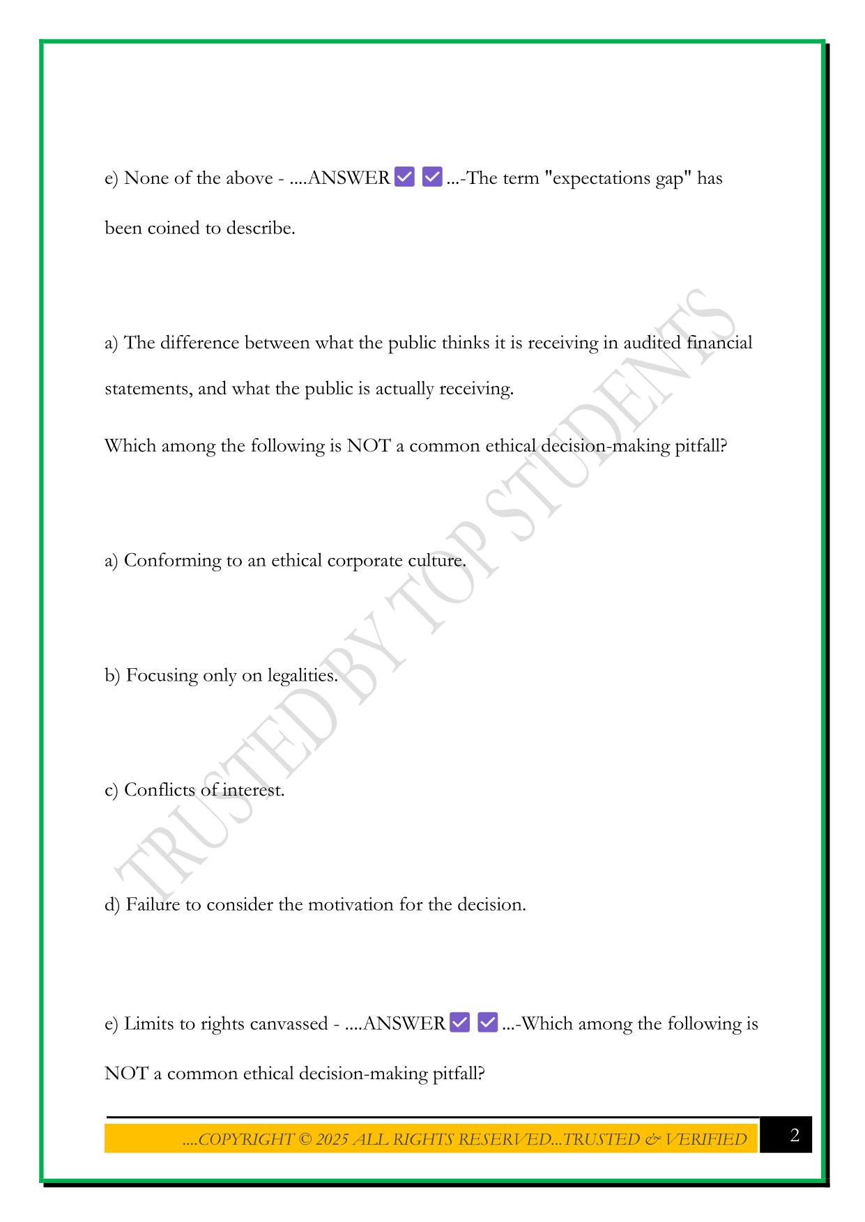 ETHICS FOR ACCOUNTANTS EXAM 2025 QUESTIONS AND ANSWERS