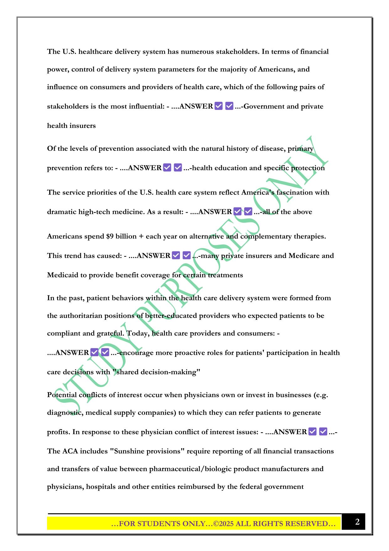 US Health Care Systems (Quizzes/ Exams) 2025 Questions and Answers