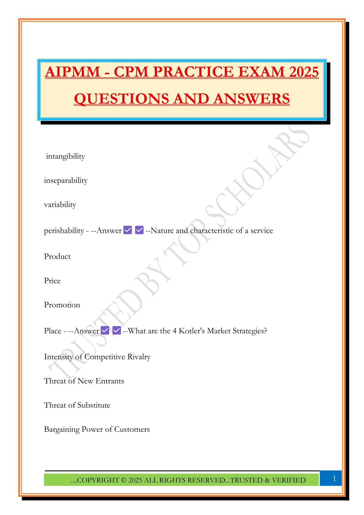 AIPMM - CPM PRACTICE EXAM 2025 QUESTIONS AND ANSWERS