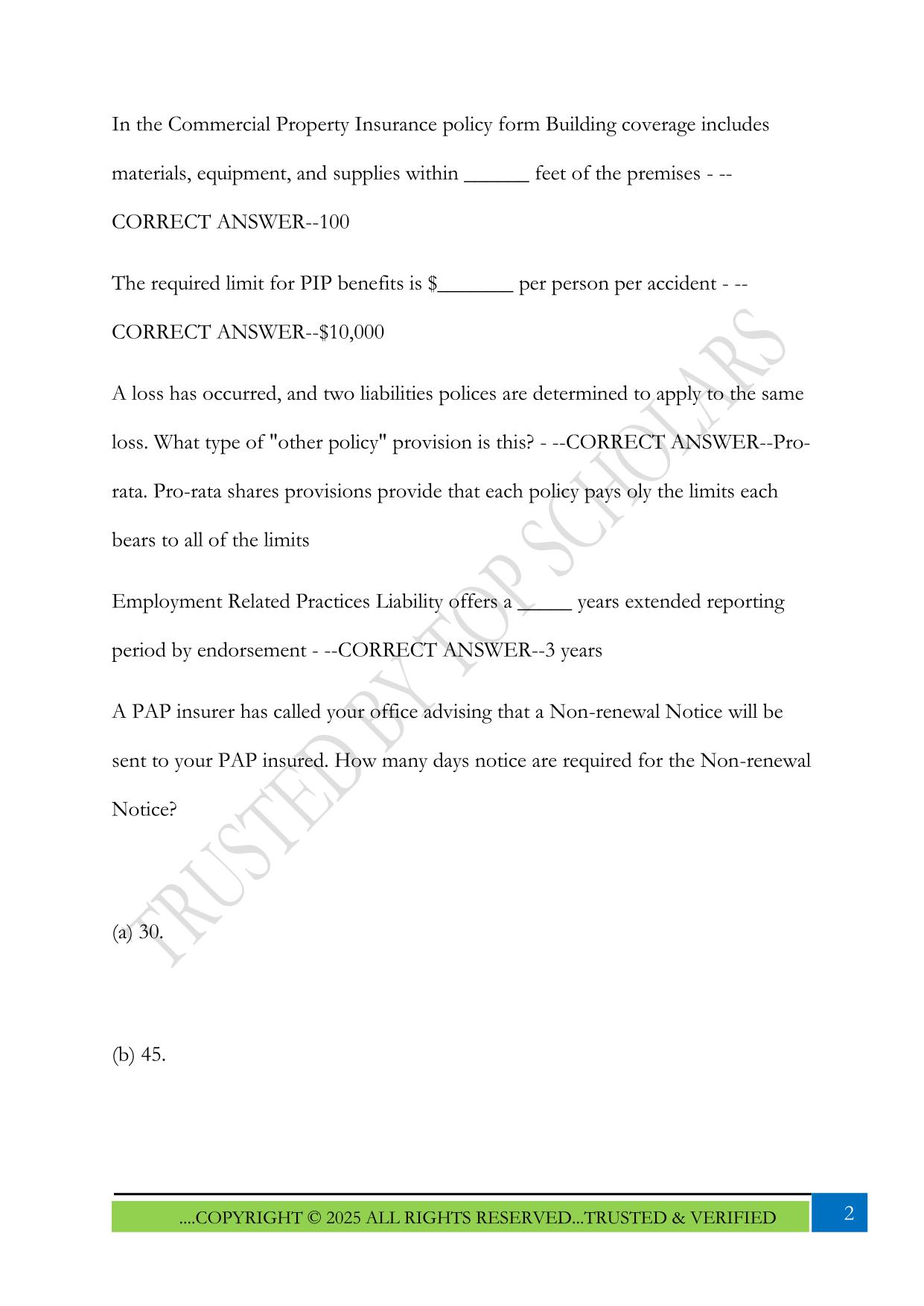 2-20 GENERAL LINES PRE- LICENSE COURSE PRACTICE EXAM 2025 QUESTIONS AND ANSWERS