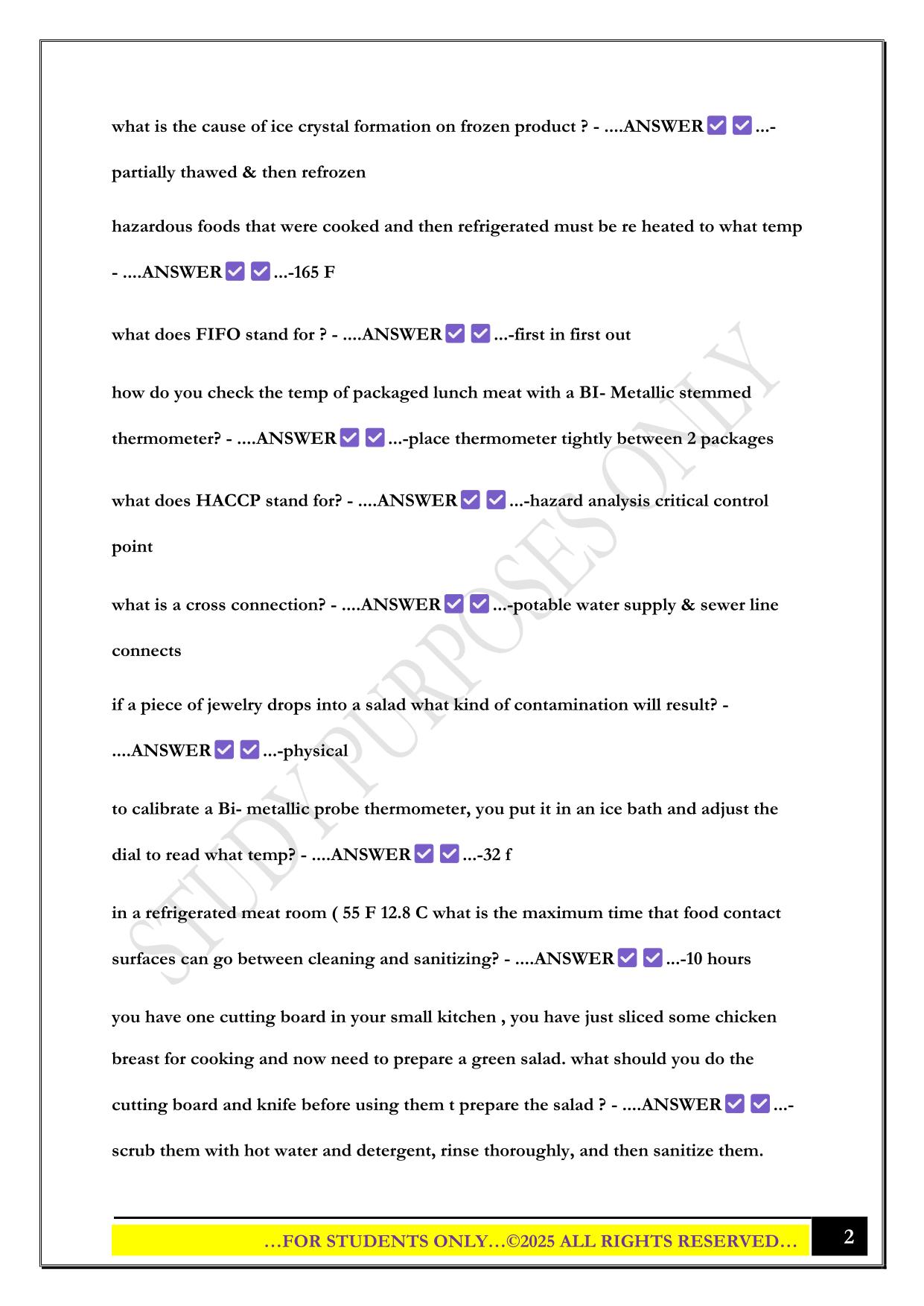 FOOD HANDLER SAFETY TEST 2025 QUESTIONS AND ANSWERS