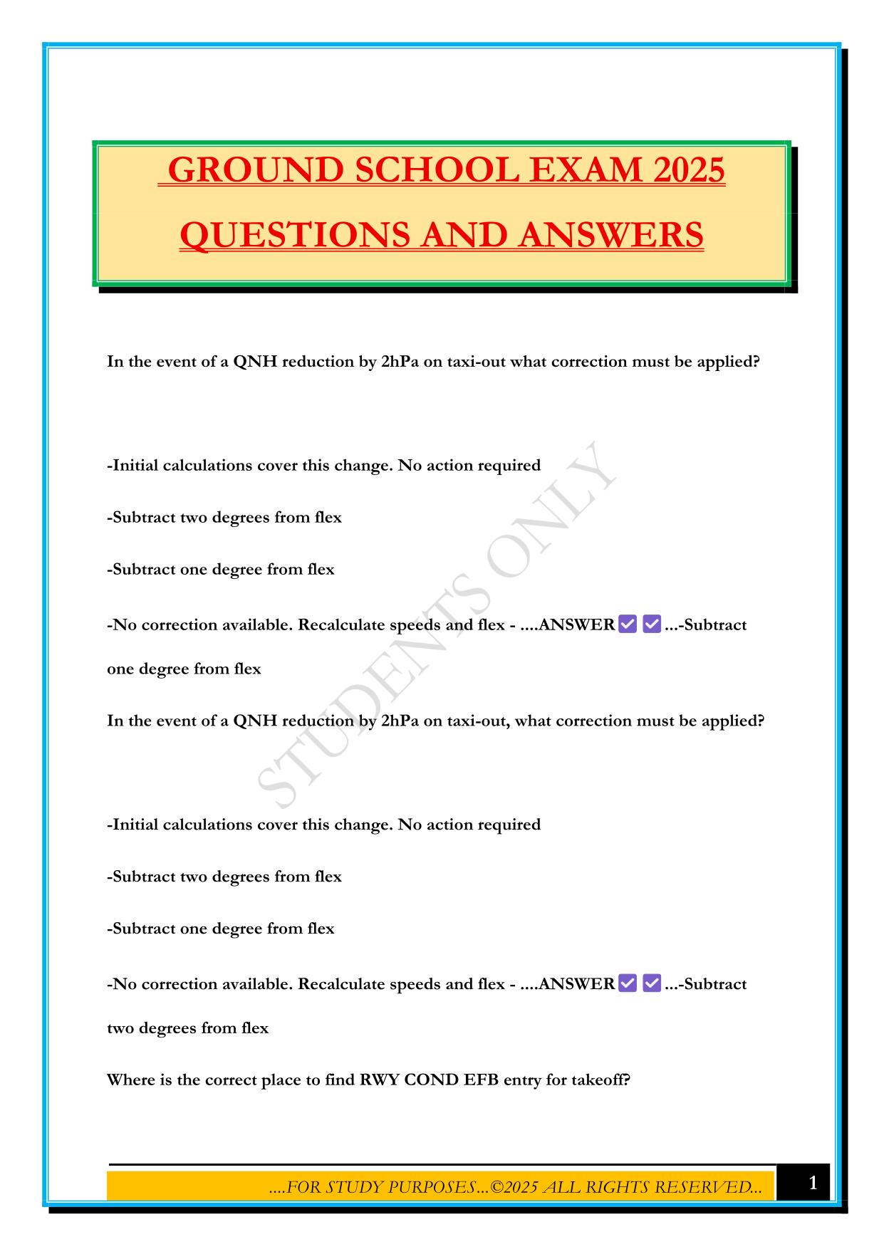 GROUND SCHOOL EXAM 2025 QUESTIONS AND ANSWERS