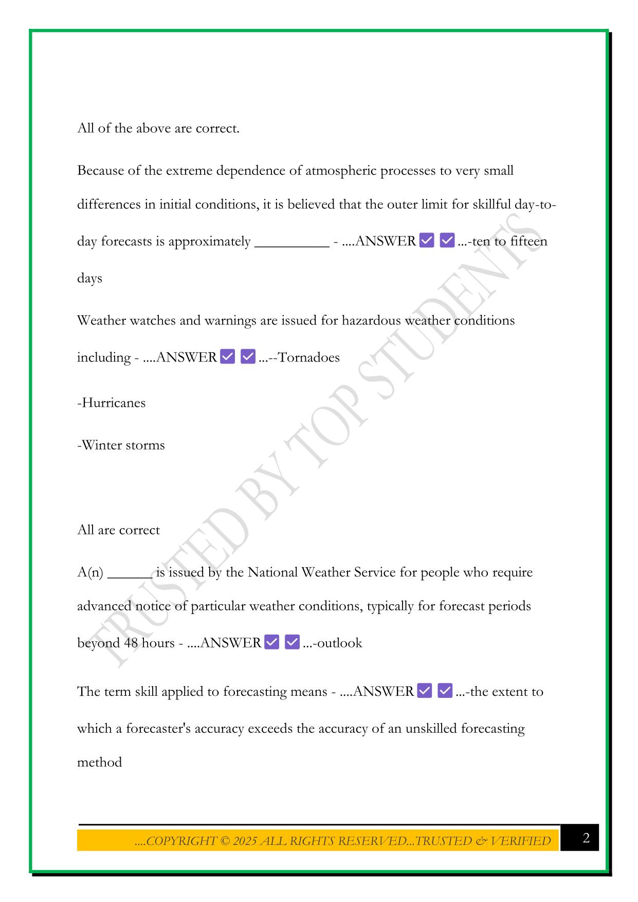 METEOROLOGY FINAL PART 2 EXAM 2025 QUESTIONS AND ANSWERS