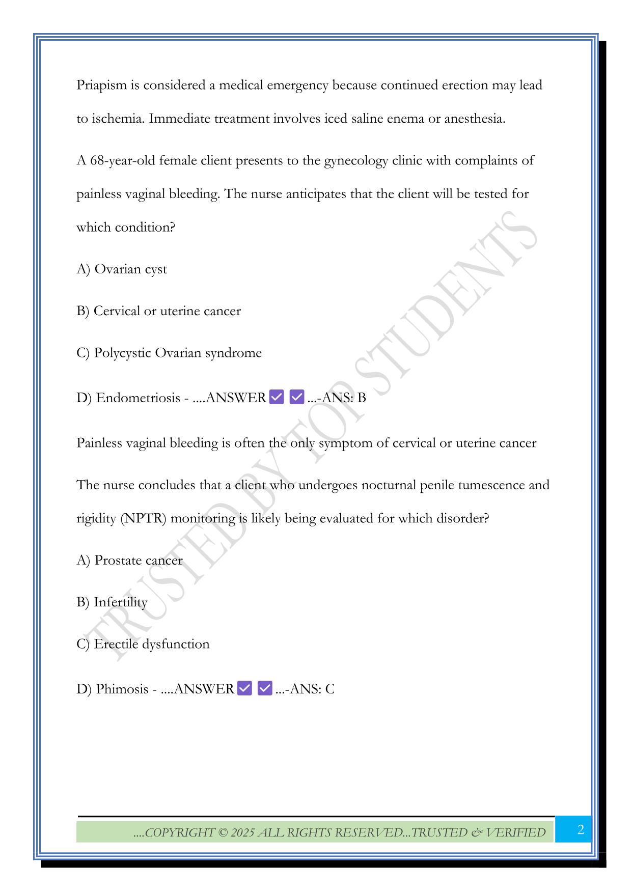 REPRODUCTIVE NCLEX questions 2025 with Correct Answers