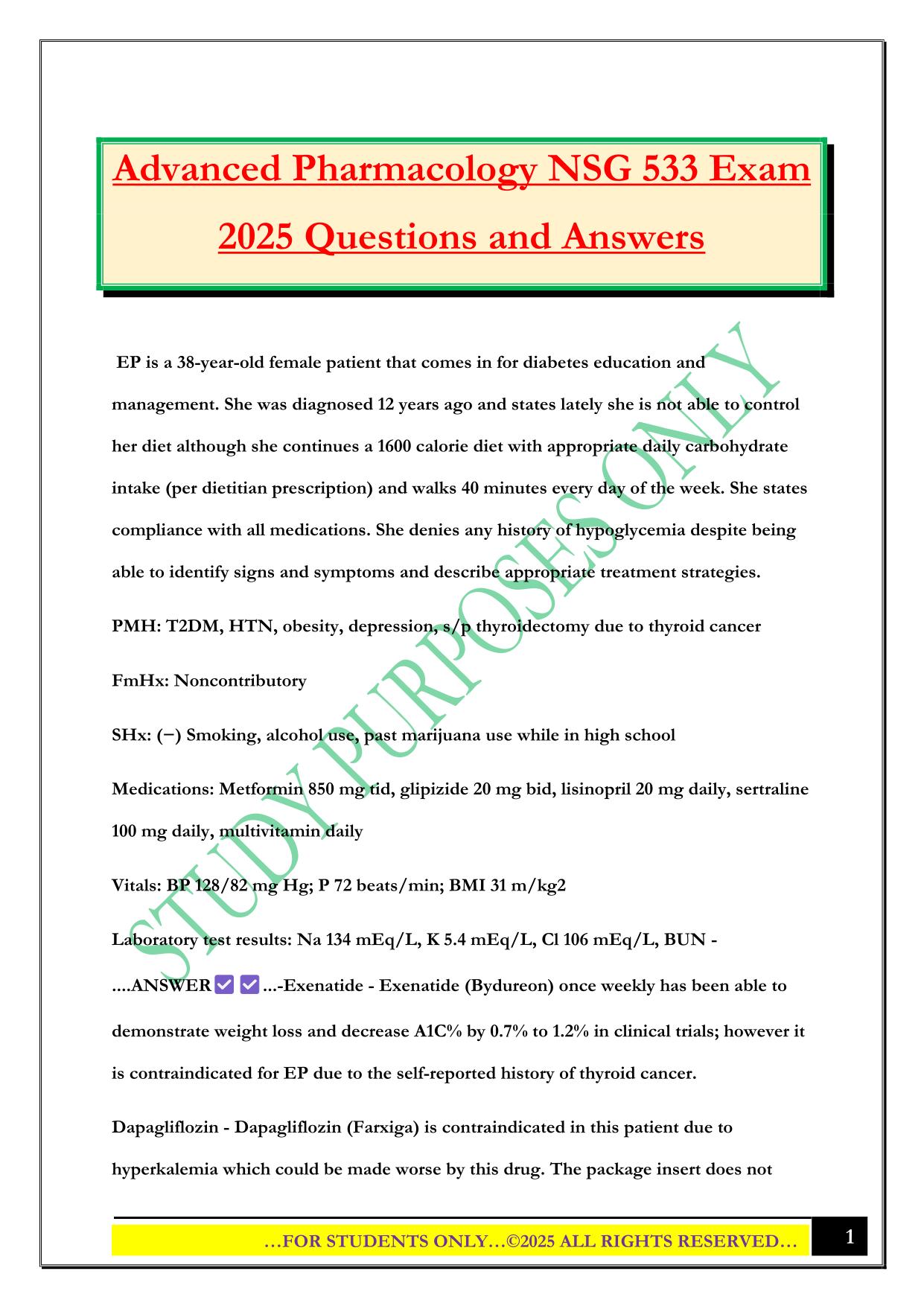 Advanced Pharmacology NSG 533 Exam 2025 Questions and Answers