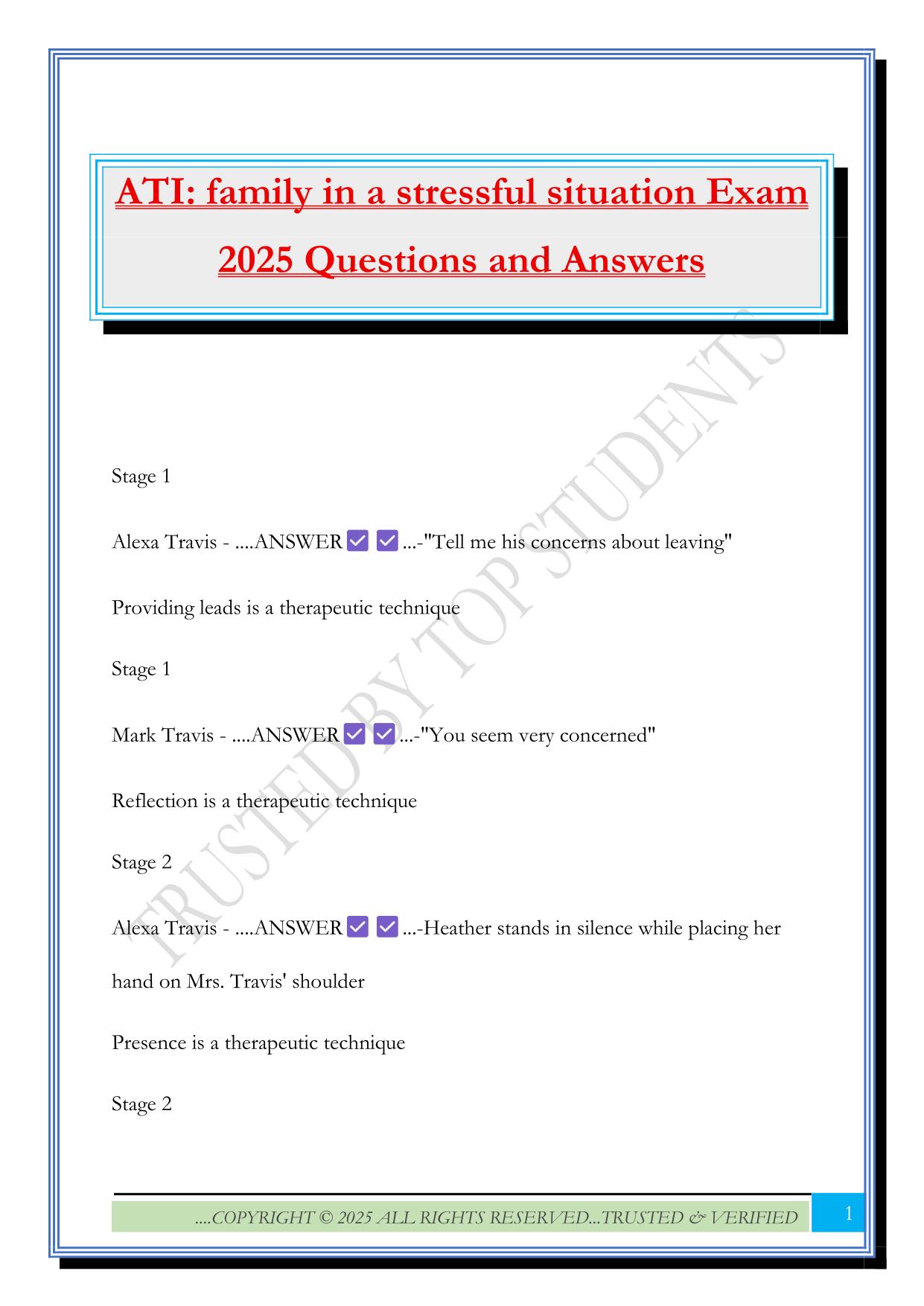 ATI: family in a stressful situation Exam 2025 Questions and Answers