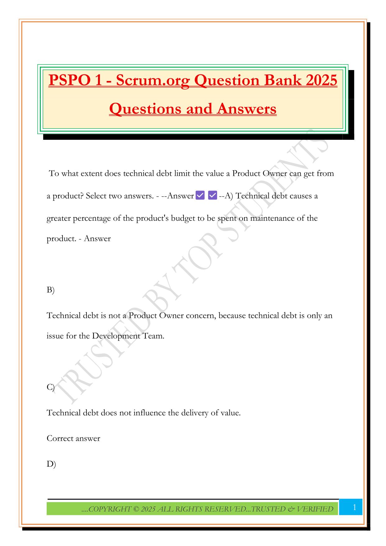 PSPO 1 - Scrum.org Question Bank 2025 Questions and Answers