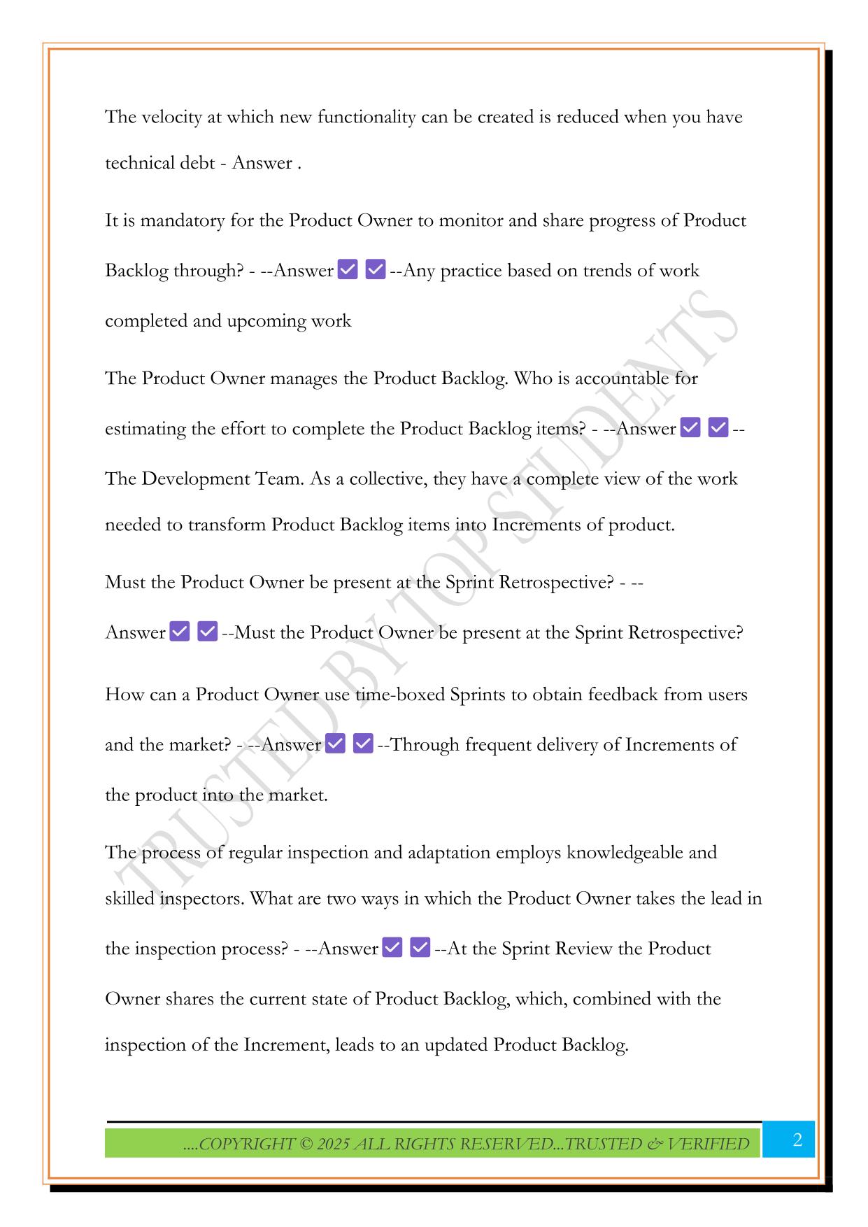 PSPO 1 - Scrum.org Question Bank 2025 Questions and Answers